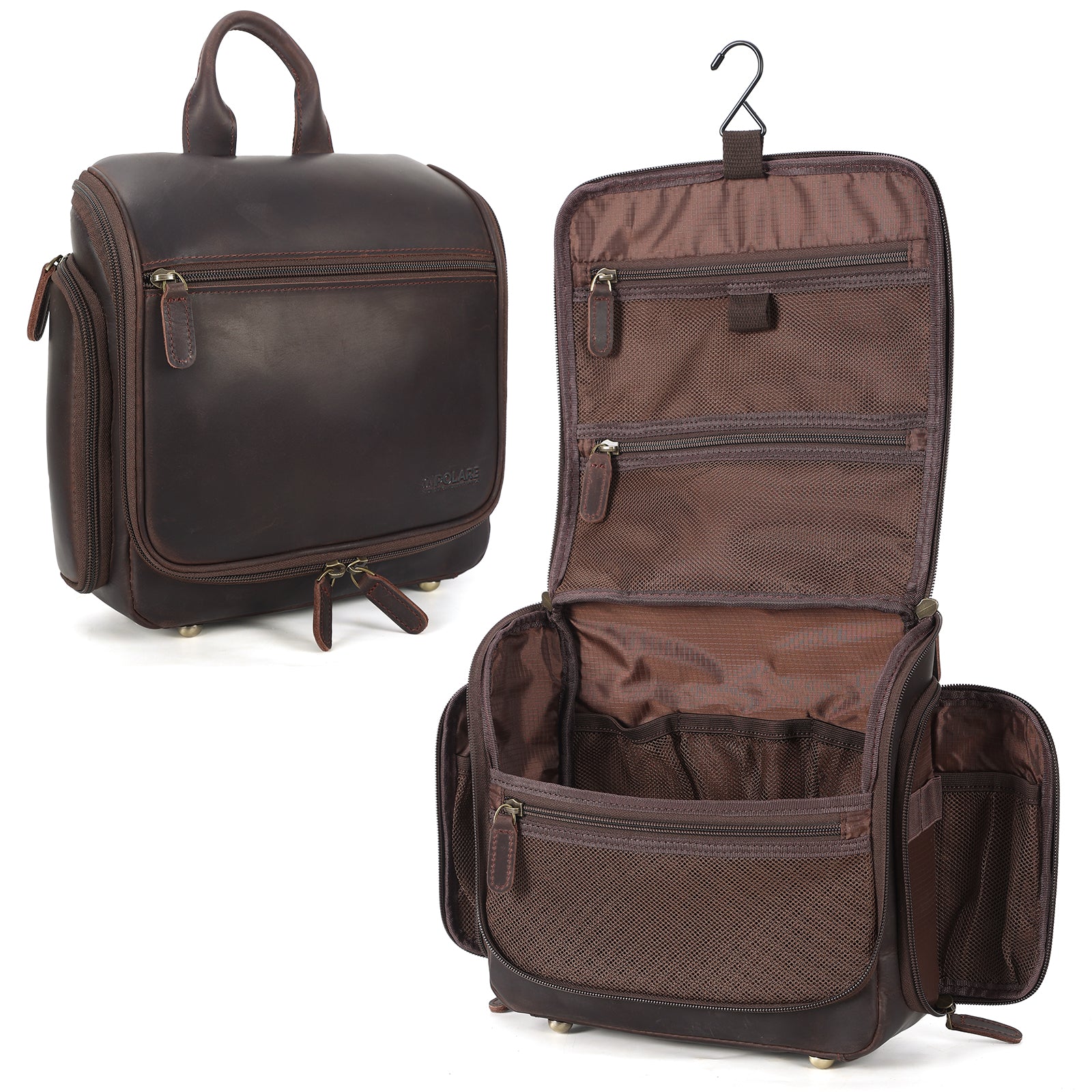 Wash Bag Travel Compartment Organiser Polare Full Grain Leather