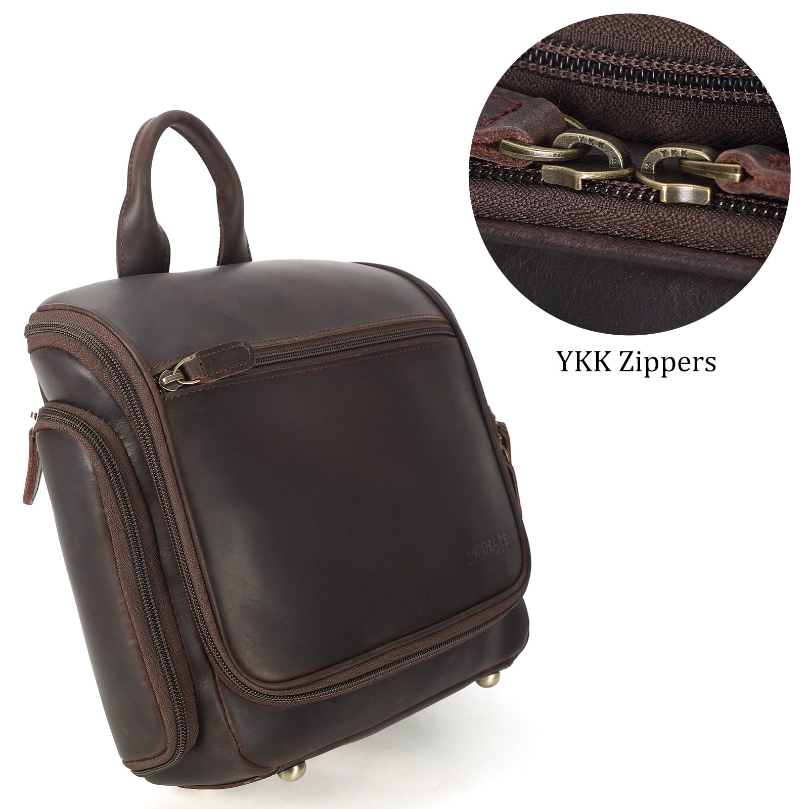 Leather Toiletry Bag Travel Hanging Shaving Kit Organizer Case (YKK Zippers)