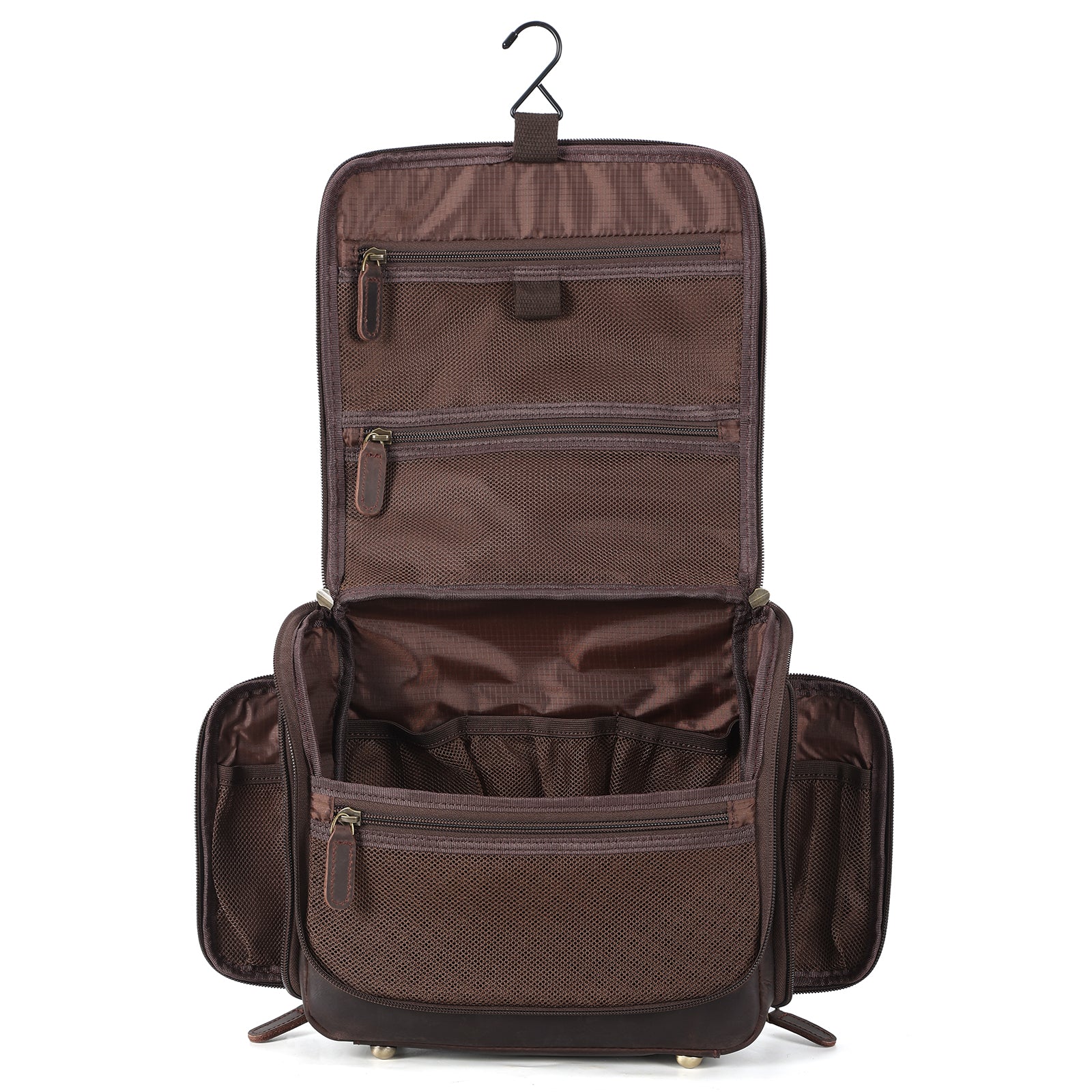 Leather Toiletry Bag Travel Hanging Shaving Kit Organizer Case (Inside)