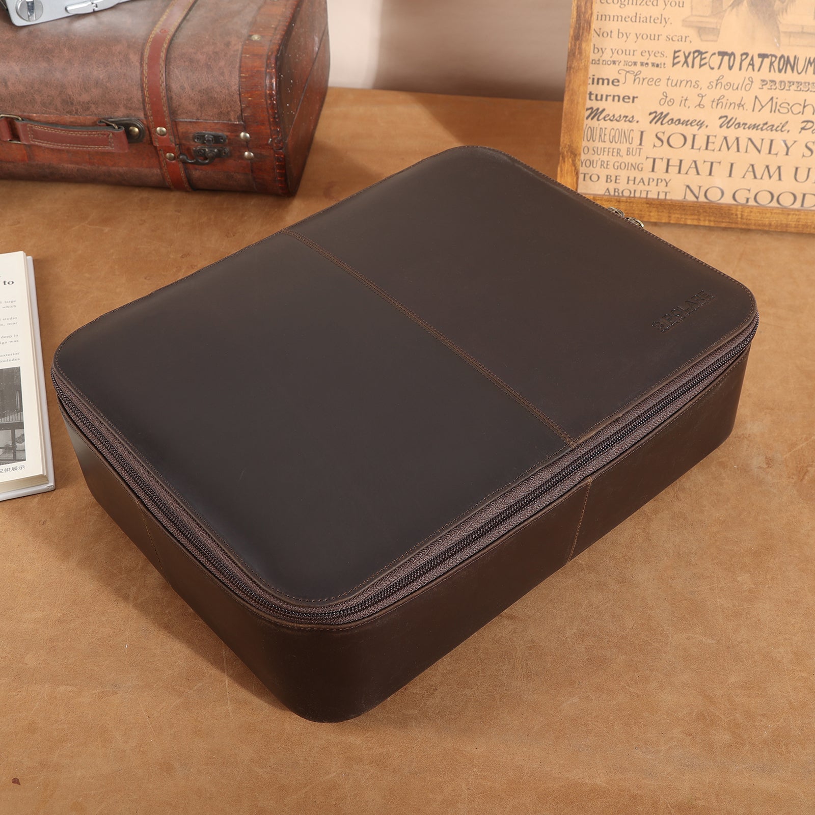 Leather Document Organizer Bag Home Business Safe Folder (Scenario Shows)