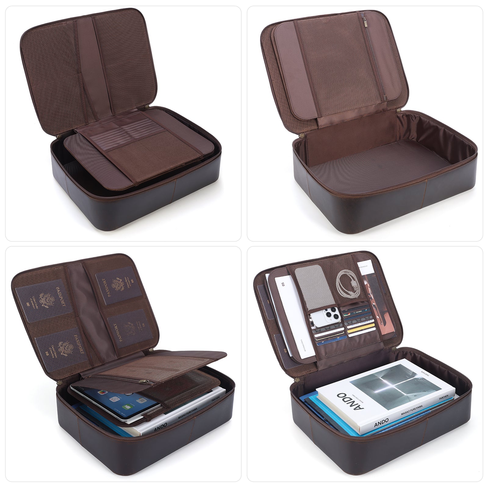 Leather Document Organizer Bag Home Business Safe Folder (Inside)