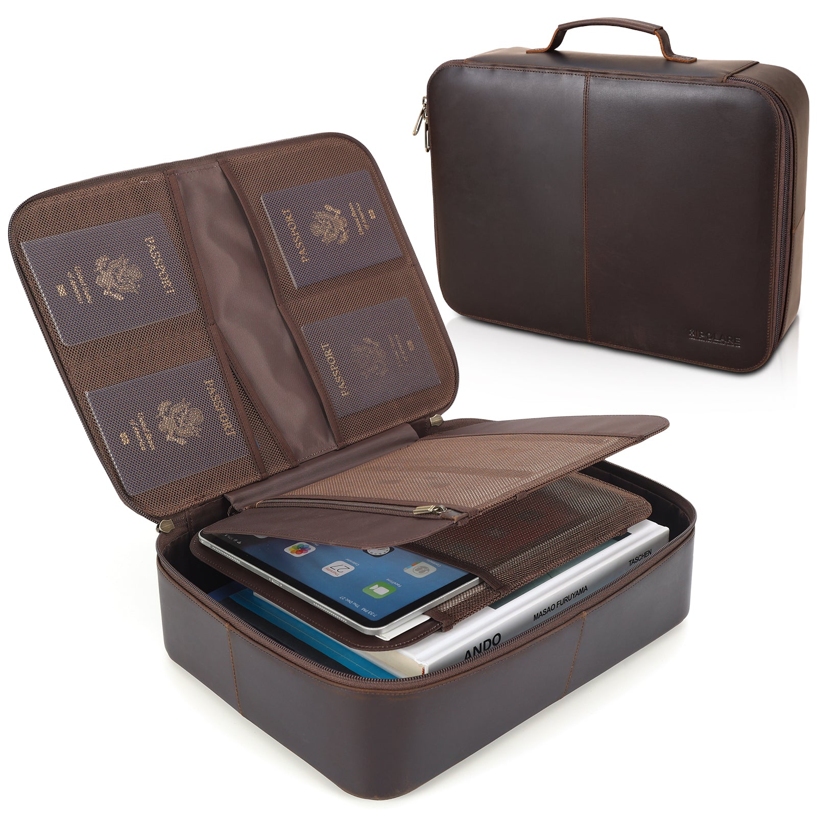 Leather Document Organizer Bag Home Business Safe Folder