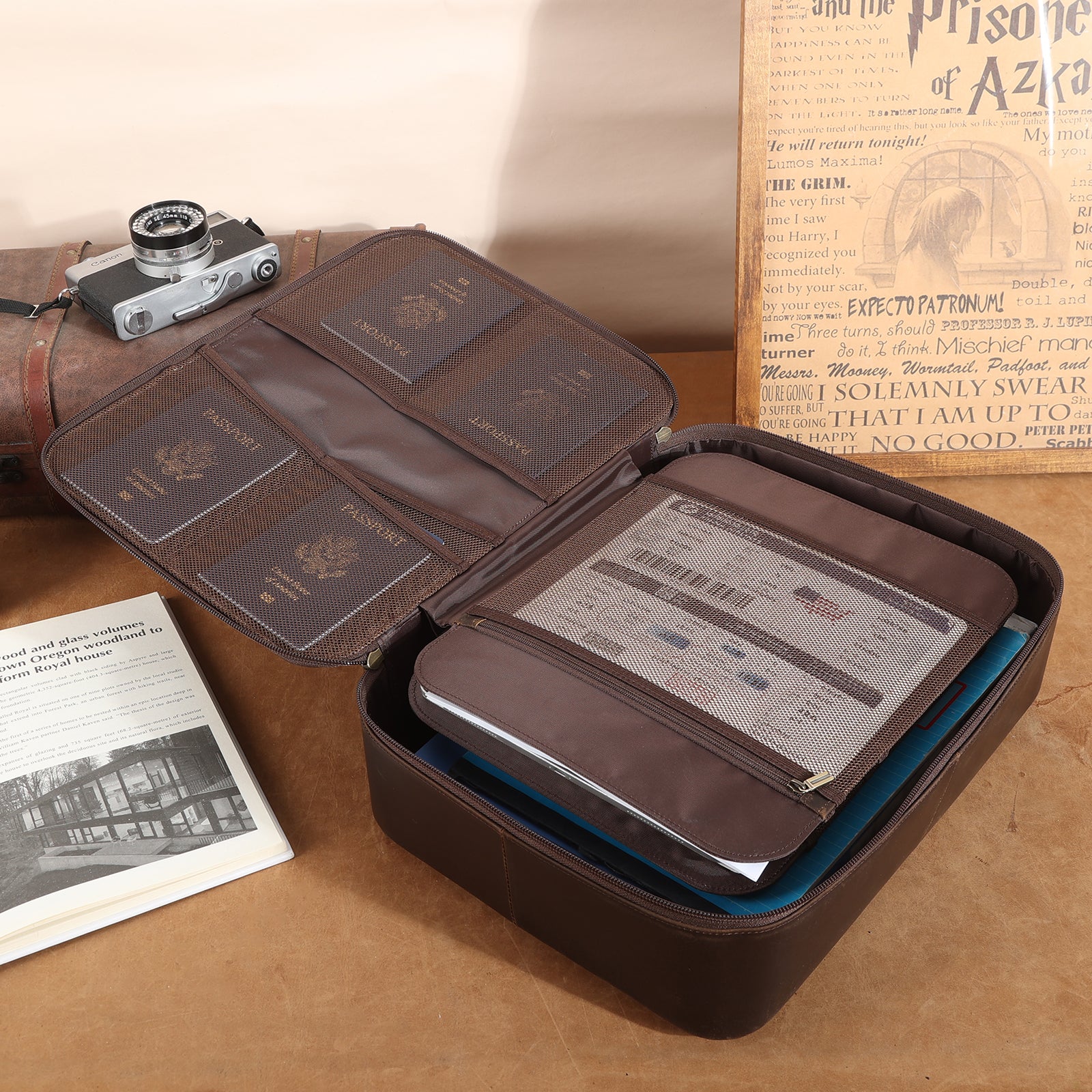 Leather Document Organizer Bag Home Business Safe Folder (Inside)