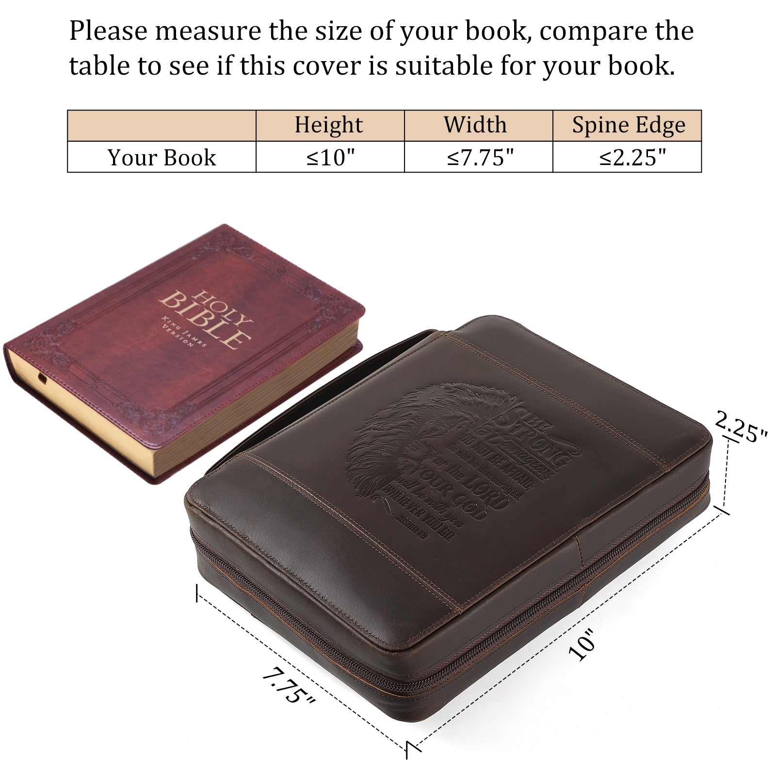 Full Grain Leather Bible Cover Church Bag for Men and Women (Dimension)