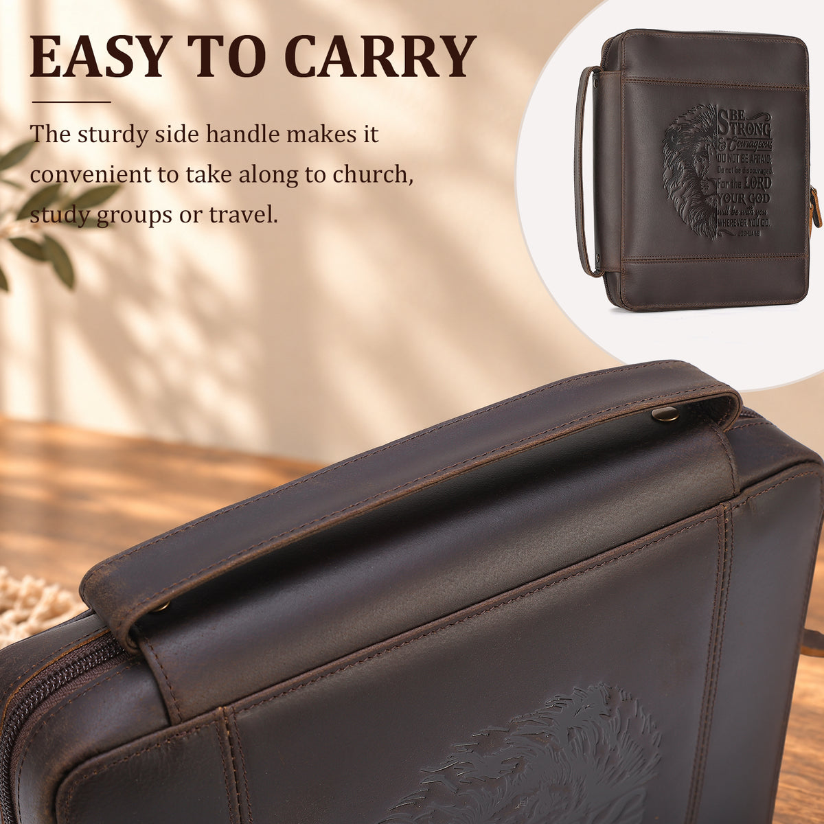 Leather Church Bag easy carry handle for Bible study and travel