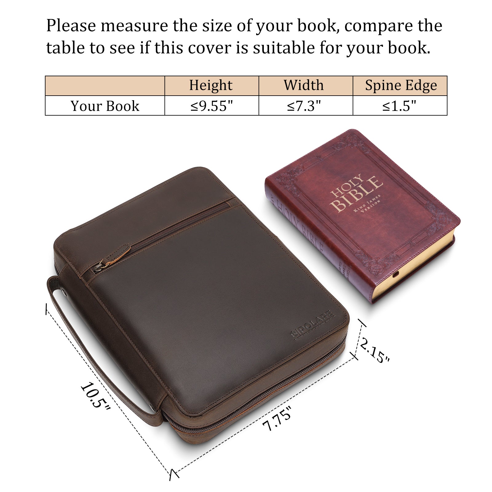 Cowhide Leather Bible Cover Church Bag Bible Protective Book Holder (Size Bible bag)