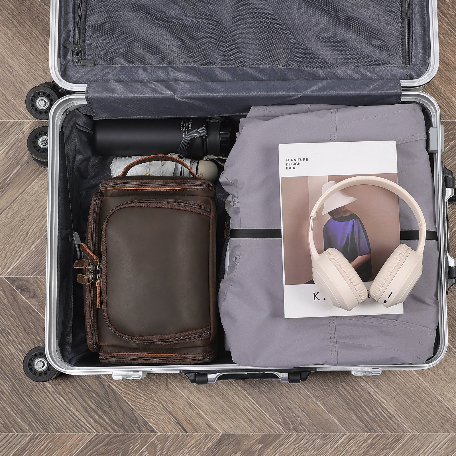 Leather Travel Toiletry Bag Hanging Makeup Cosmetic Wash Case