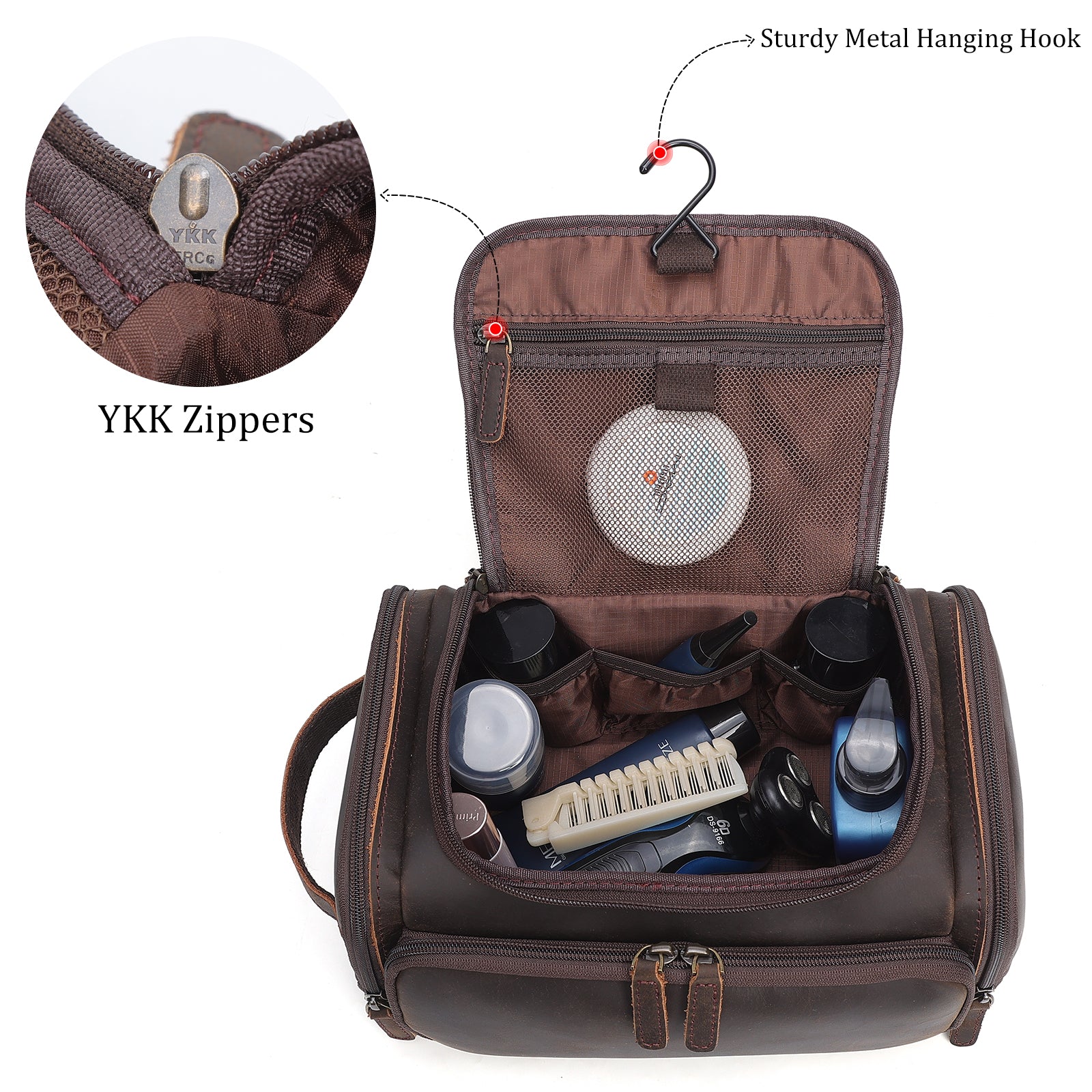 Leather Travel Toiletry Bag Hanging Makeup Cosmetic Wash Case