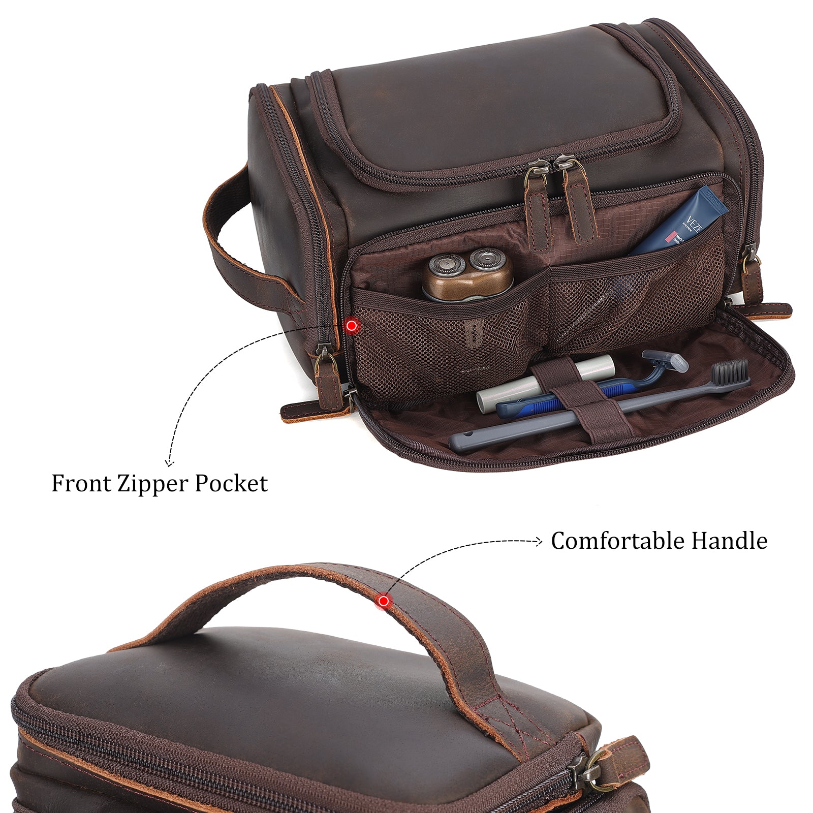 Leather Travel Toiletry Bag Hanging Makeup Cosmetic Wash Case
