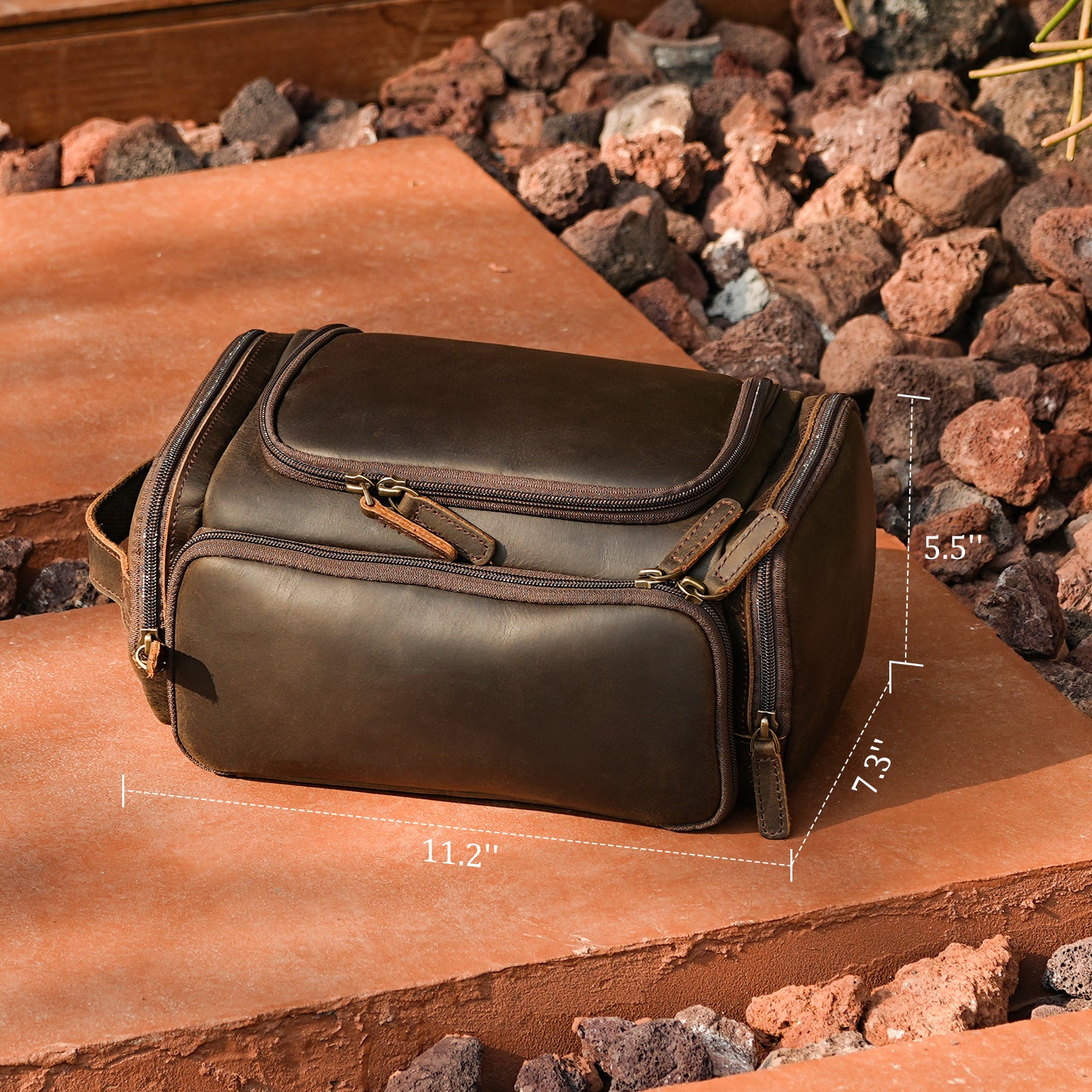 Leather Travel Toiletry Bag Hanging Makeup Cosmetic Wash Case (Dimension)