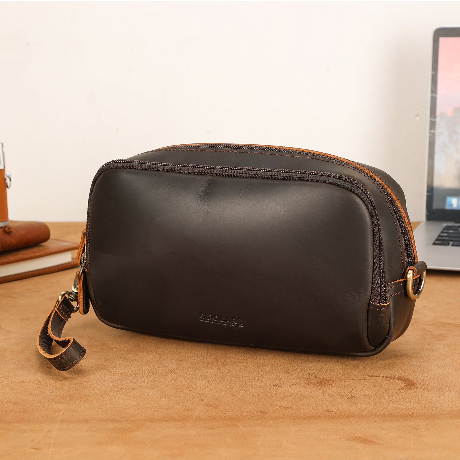 Leather Travel Electronics Organizer Case Cable Storage Carry Bag (Scenario Shows)