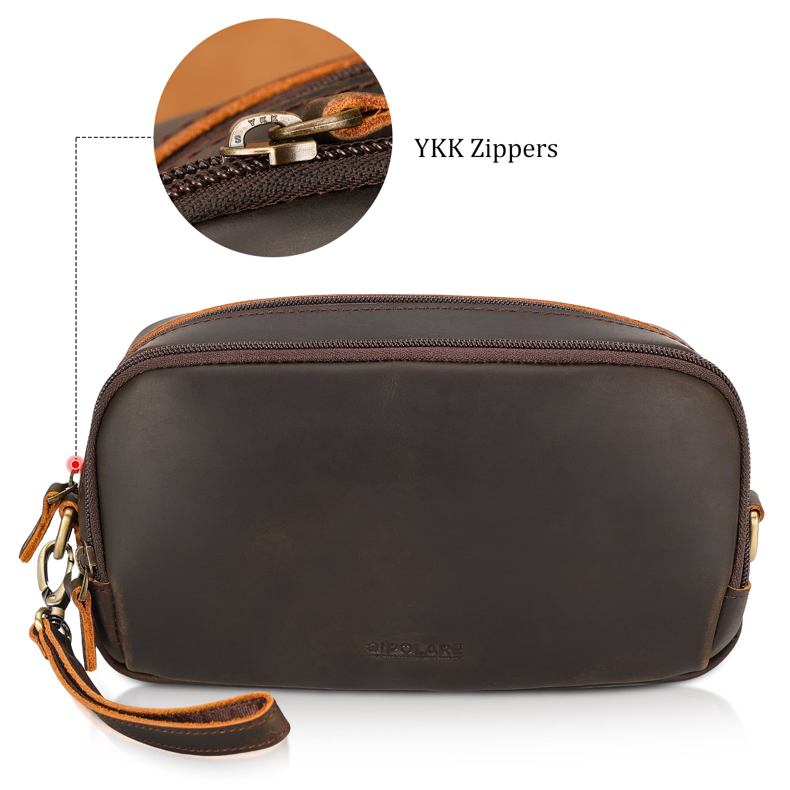 Leather Travel Electronics Organizer Case Cable Storage Carry Bag (Front/YKK Zippers)