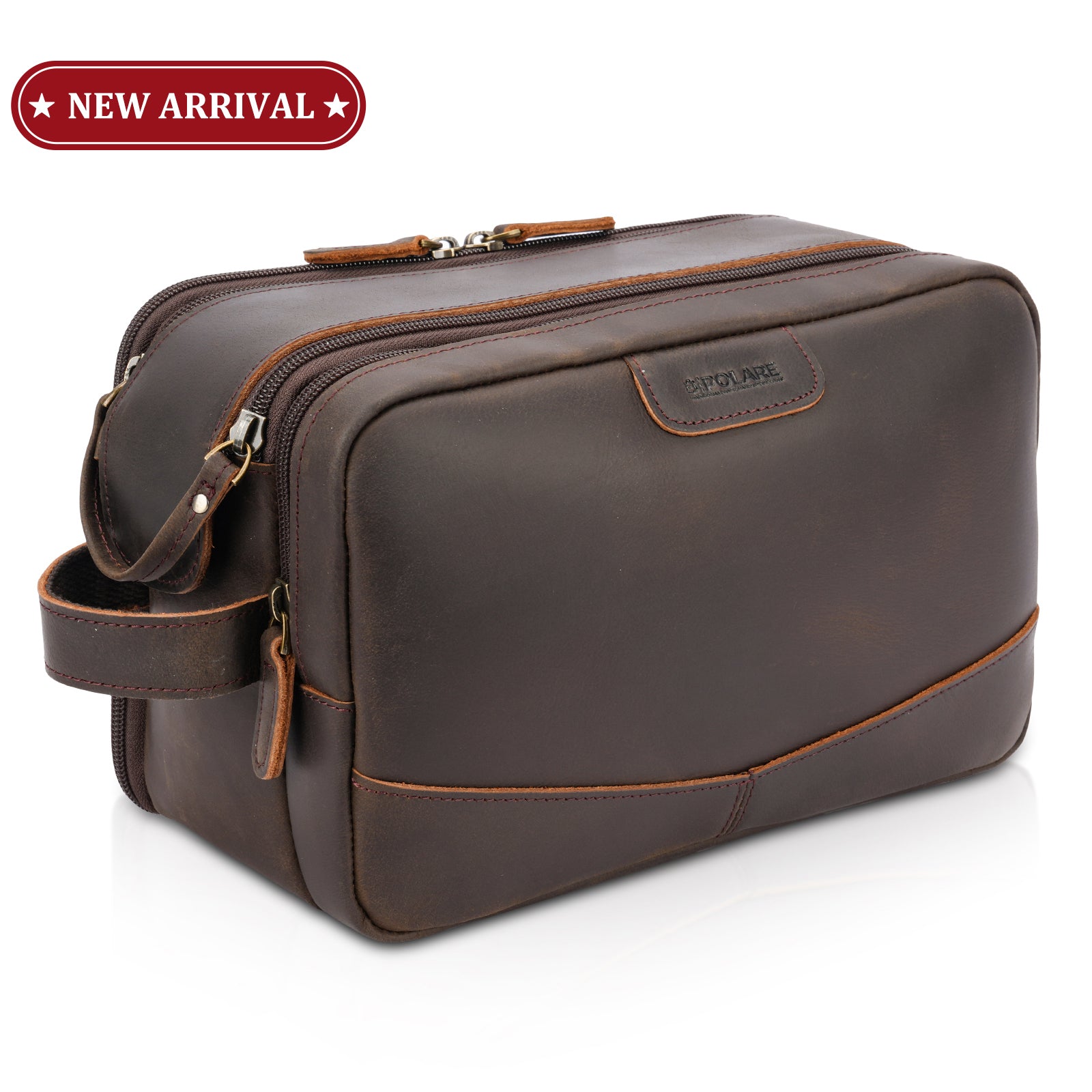 Full Grain Leather Toiletry Bag for Men, Portable Travel Dopp Kit with Multiple Compartments for Shaving and Grooming