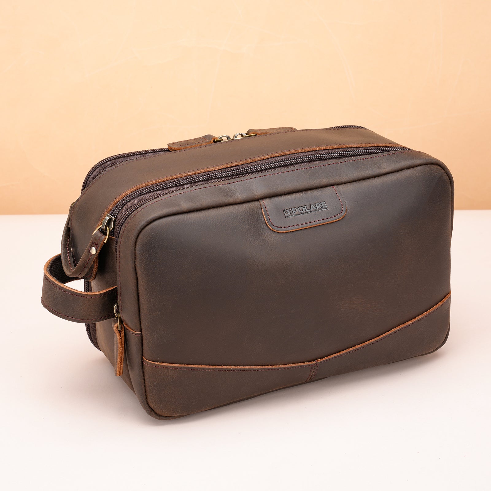 Full Grain Leather Toiletry Bag for Men, Portable Travel Dopp Kit Leather Organizer