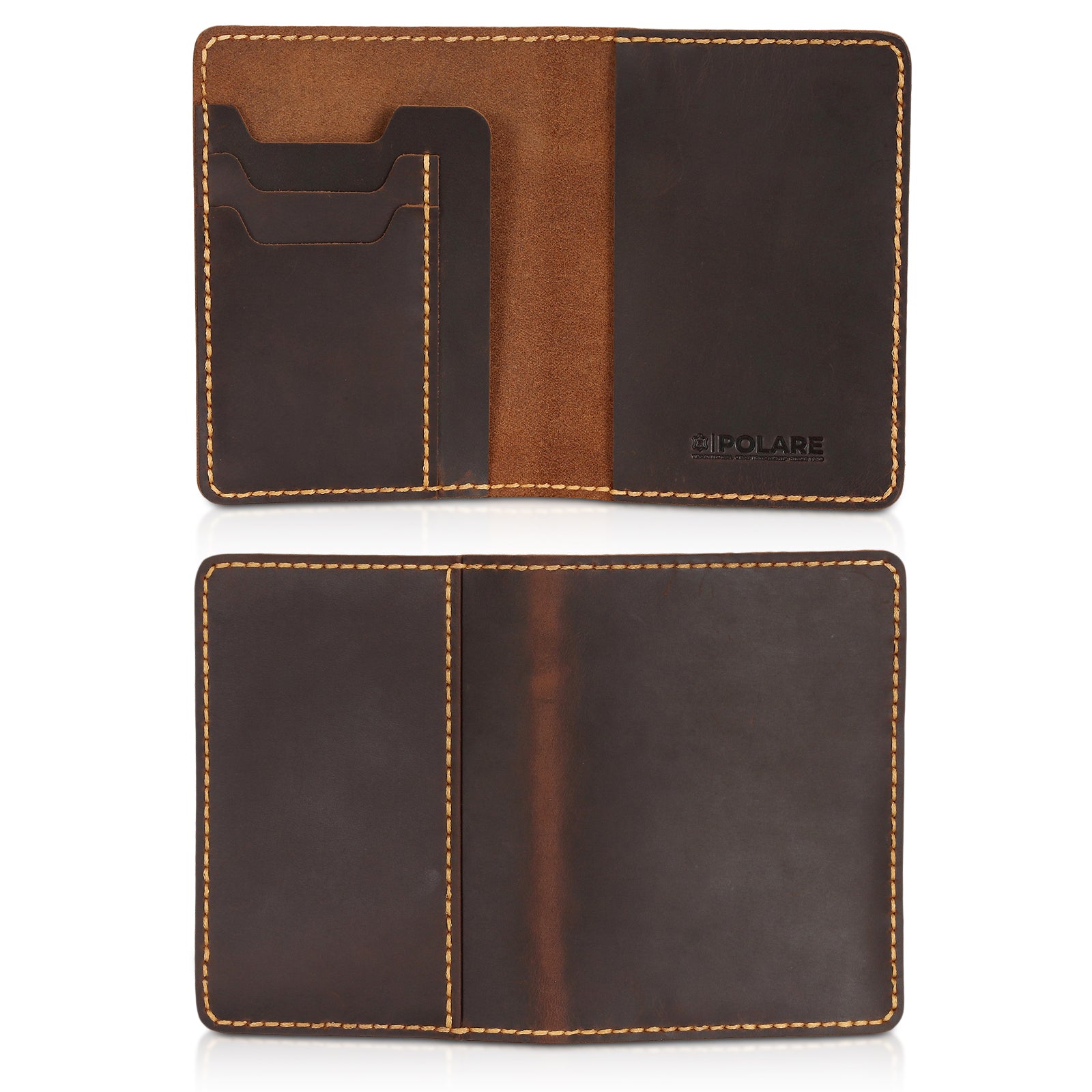 Handmade Bifold Full Grain Leather Passport Wallet for Men and Women (Front/Back)