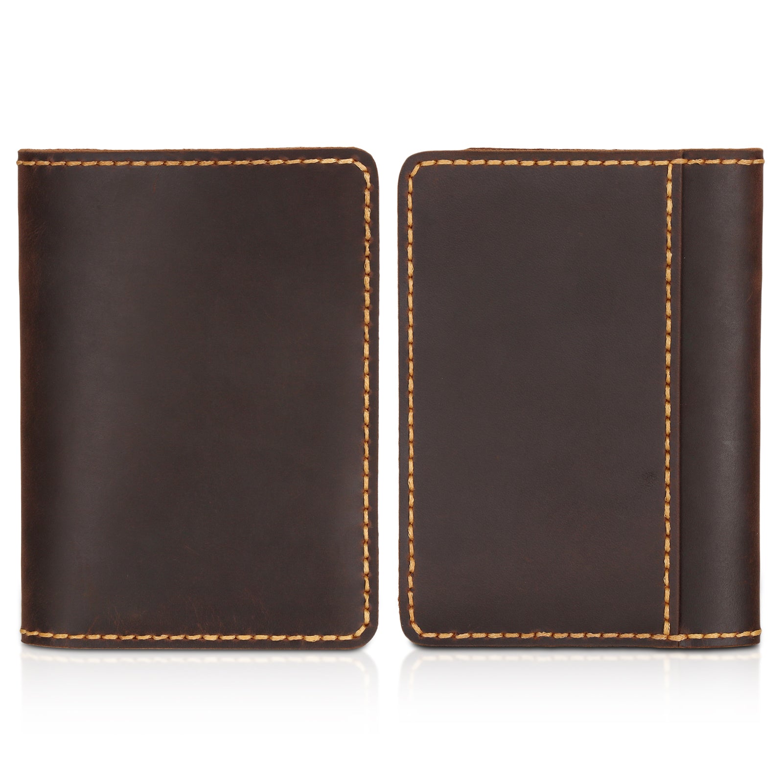 Handmade Bifold Full Grain Leather Passport Wallet for Men and Women (Front/Back)