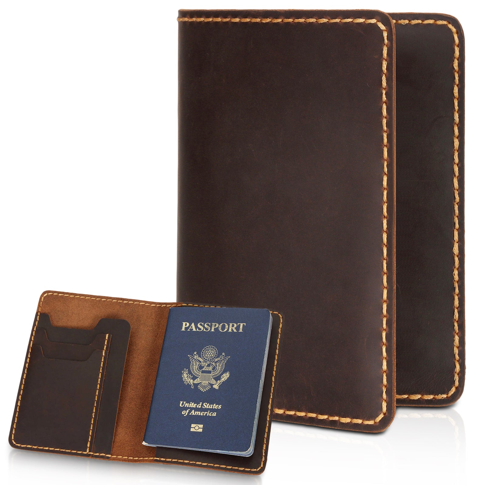 Handmade Bifold Full Grain Leather Passport Wallet for Men and Women