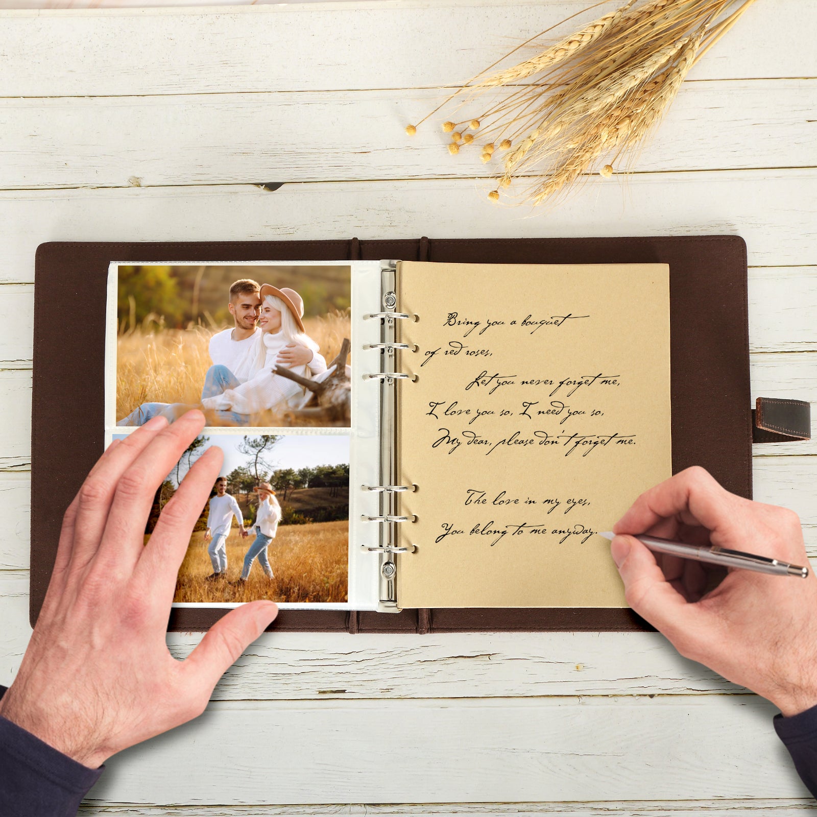 Full Grain Leather Photo Album 4x6 200 Photos with 20 Writing Papers (Model Display)