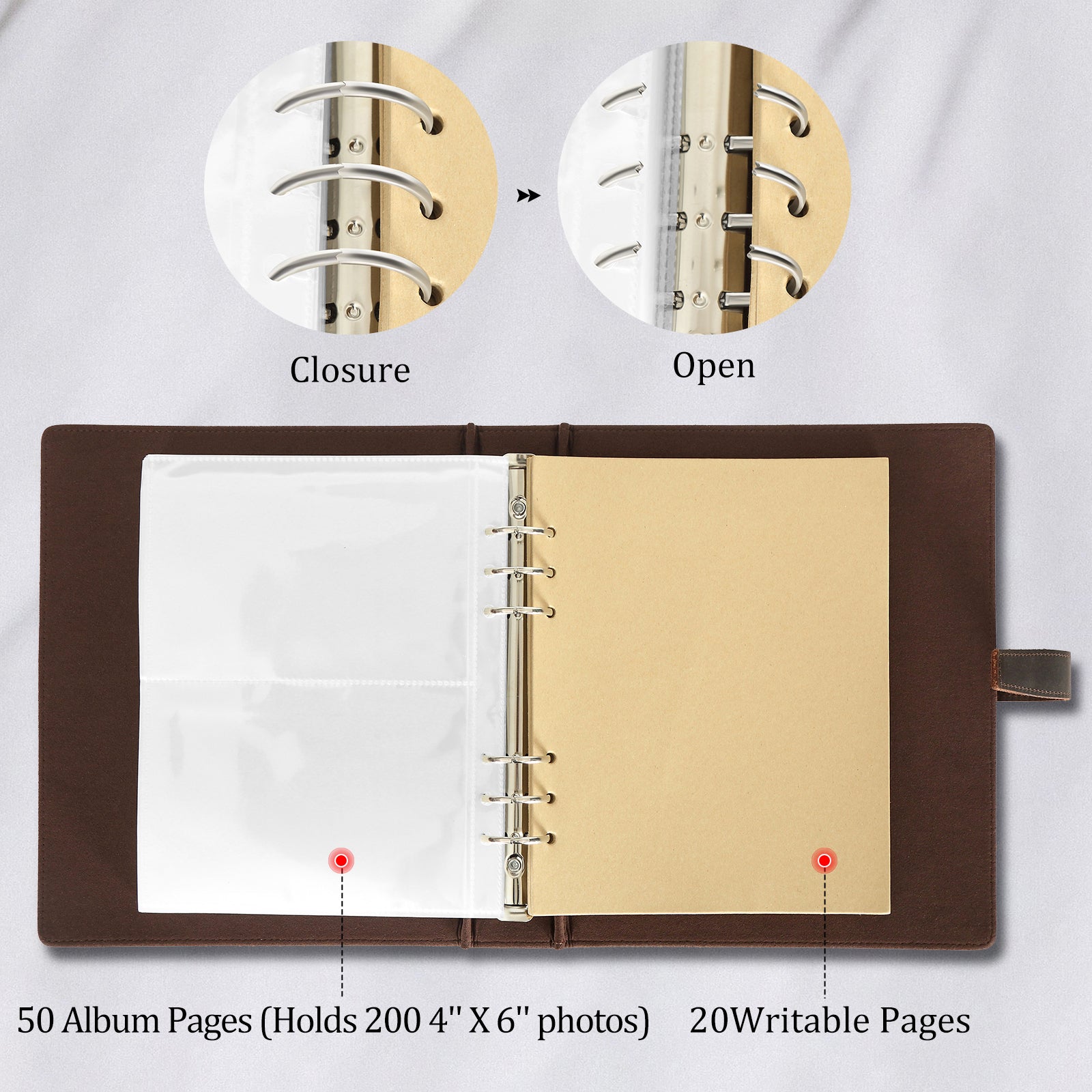 Full Grain Leather Photo Album 4x6 200 Photos with 20 Writing Papers (Inside)