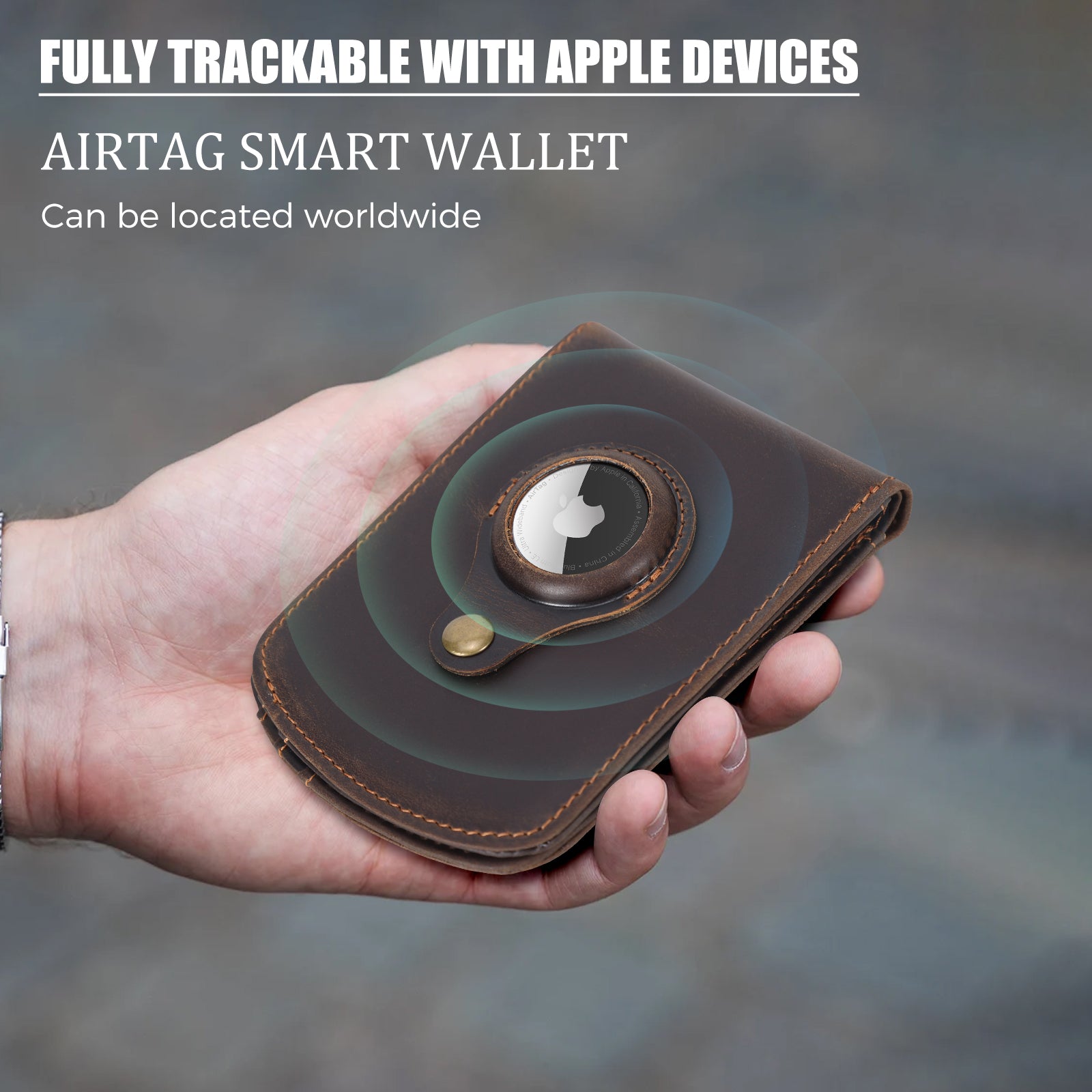 Leather Bifold Wallet for Men with AirTag Slot (Model Display)