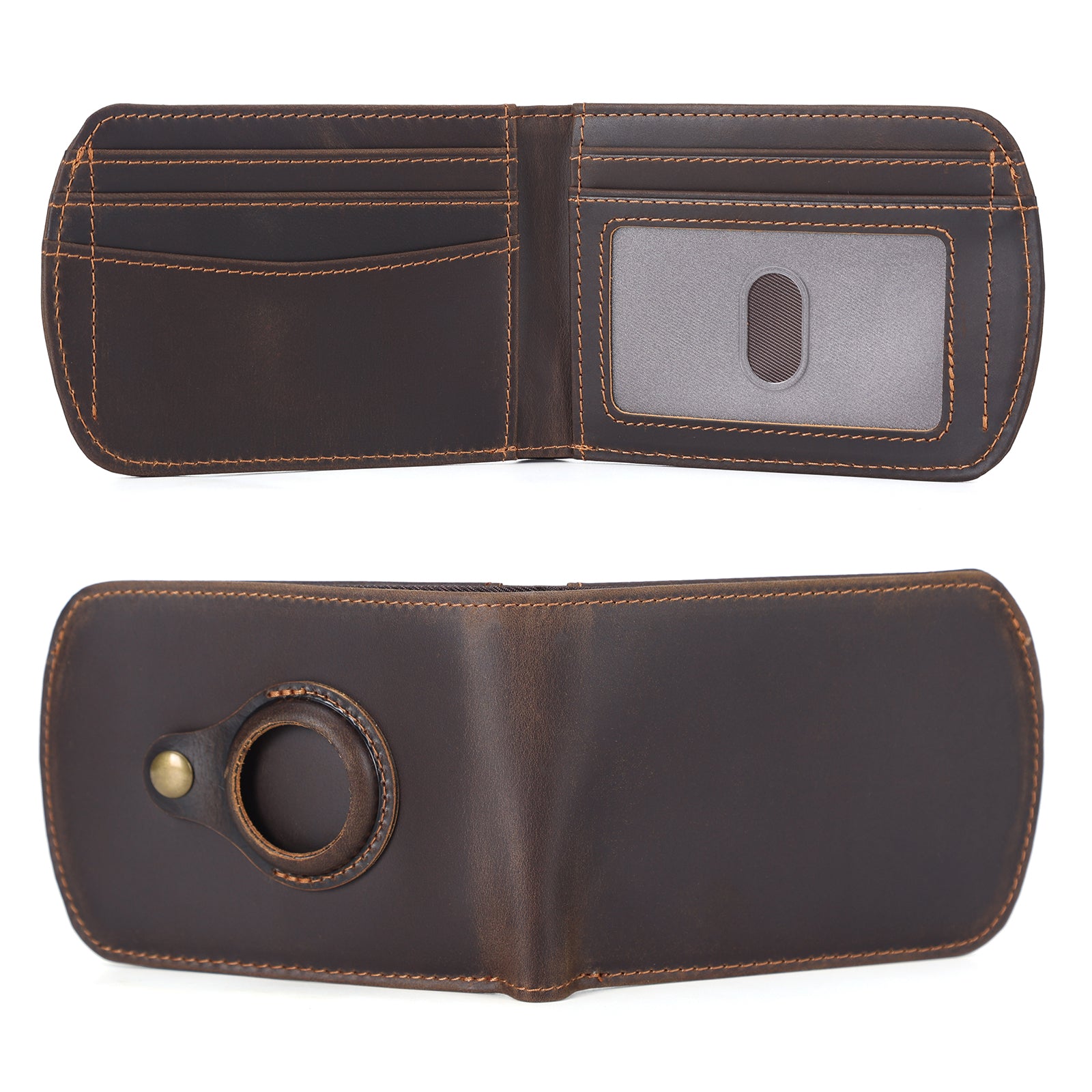 Leather Bifold Wallet for Men with AirTag Slot (Inside/Back)