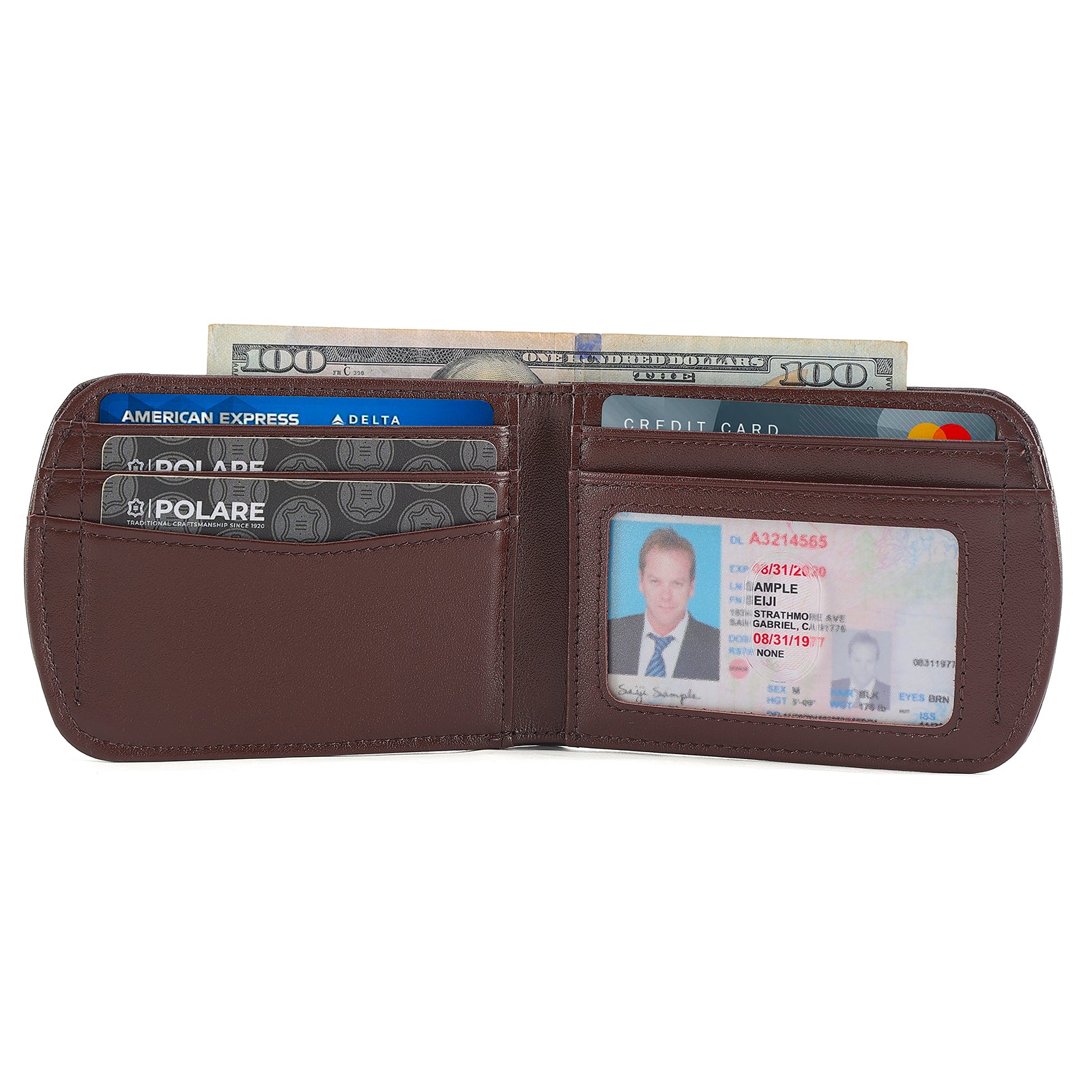 Polare Italian Real Leather RFID Blocking Bifold Wallet for Men (Coffee,Inside)