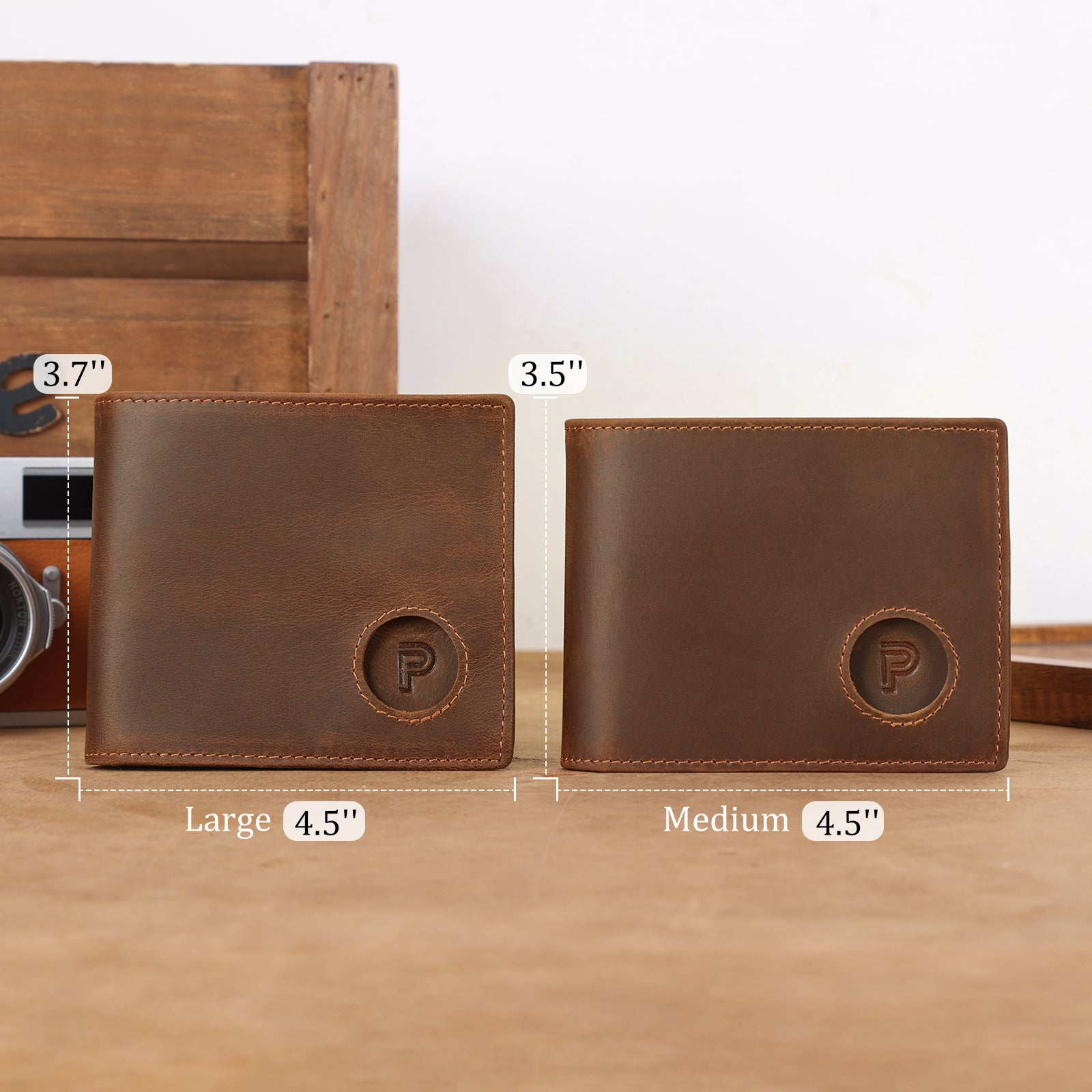 Full Grain Cowhide Leather Bifold Wallet with AirTag Slot (Dimension)