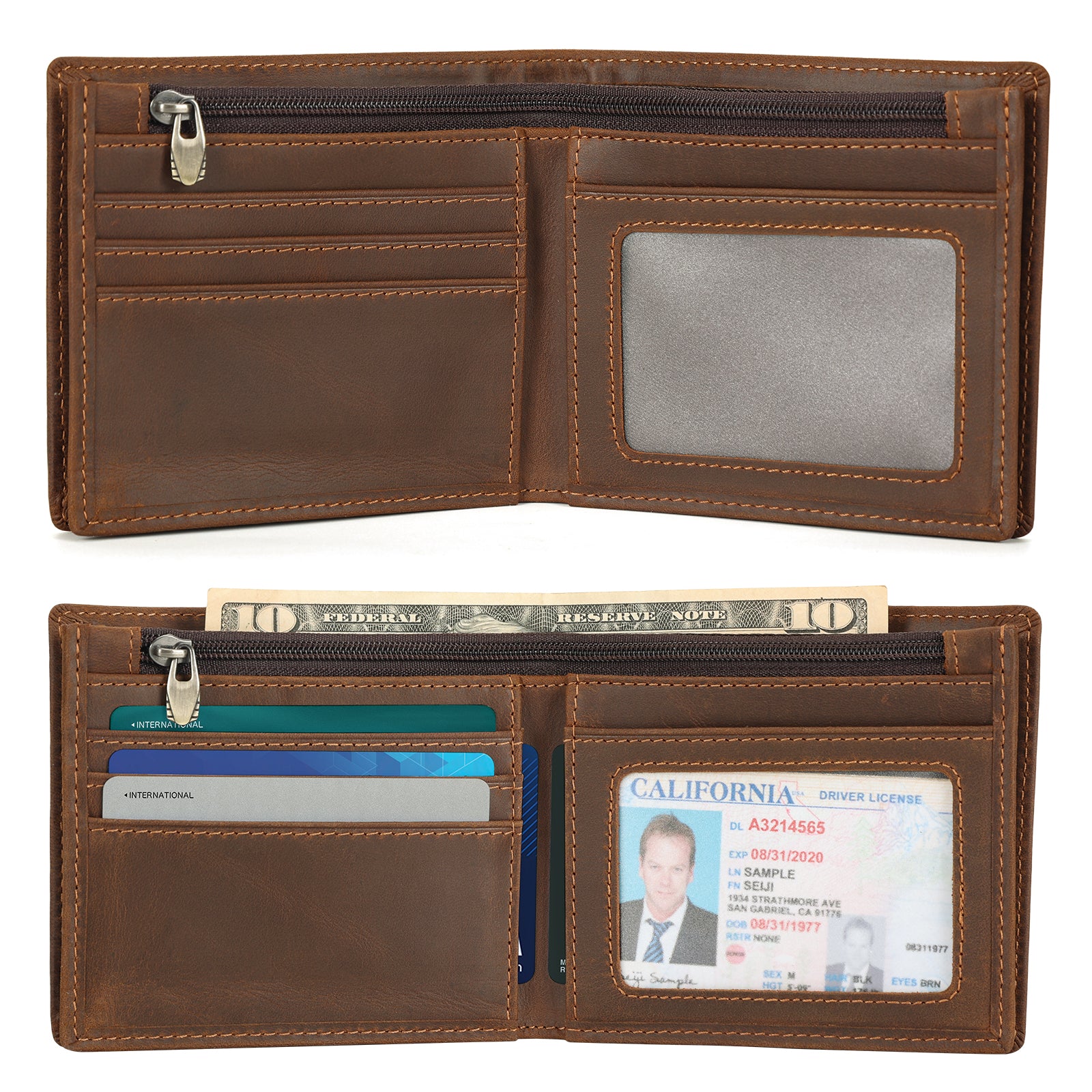 Full Grain Cowhide Leather Bifold Wallet with AirTag Slot (Inside)