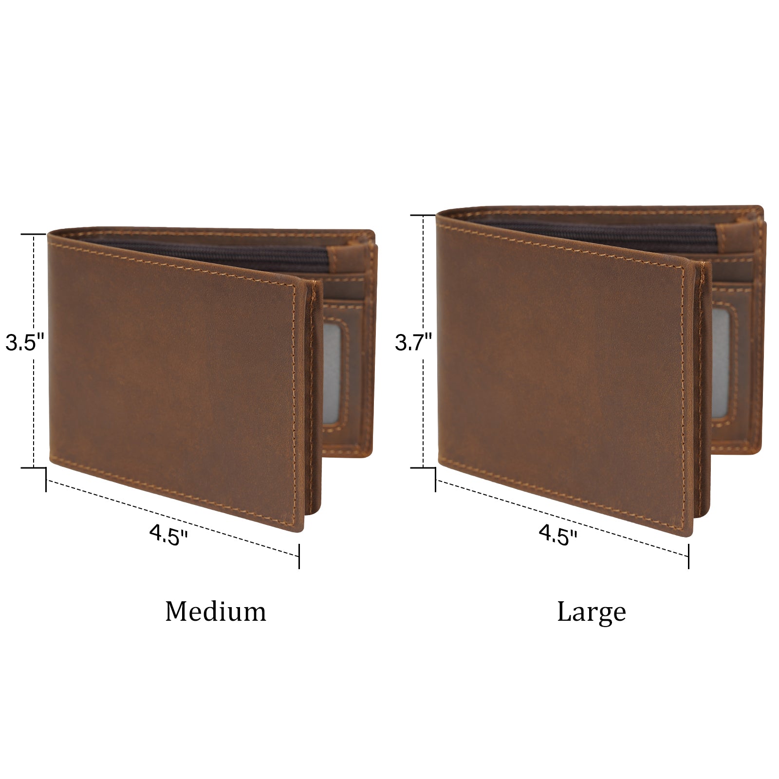 Polare RFID Blocking Crazy Horse Leather Bifold Wallet (Dimension)