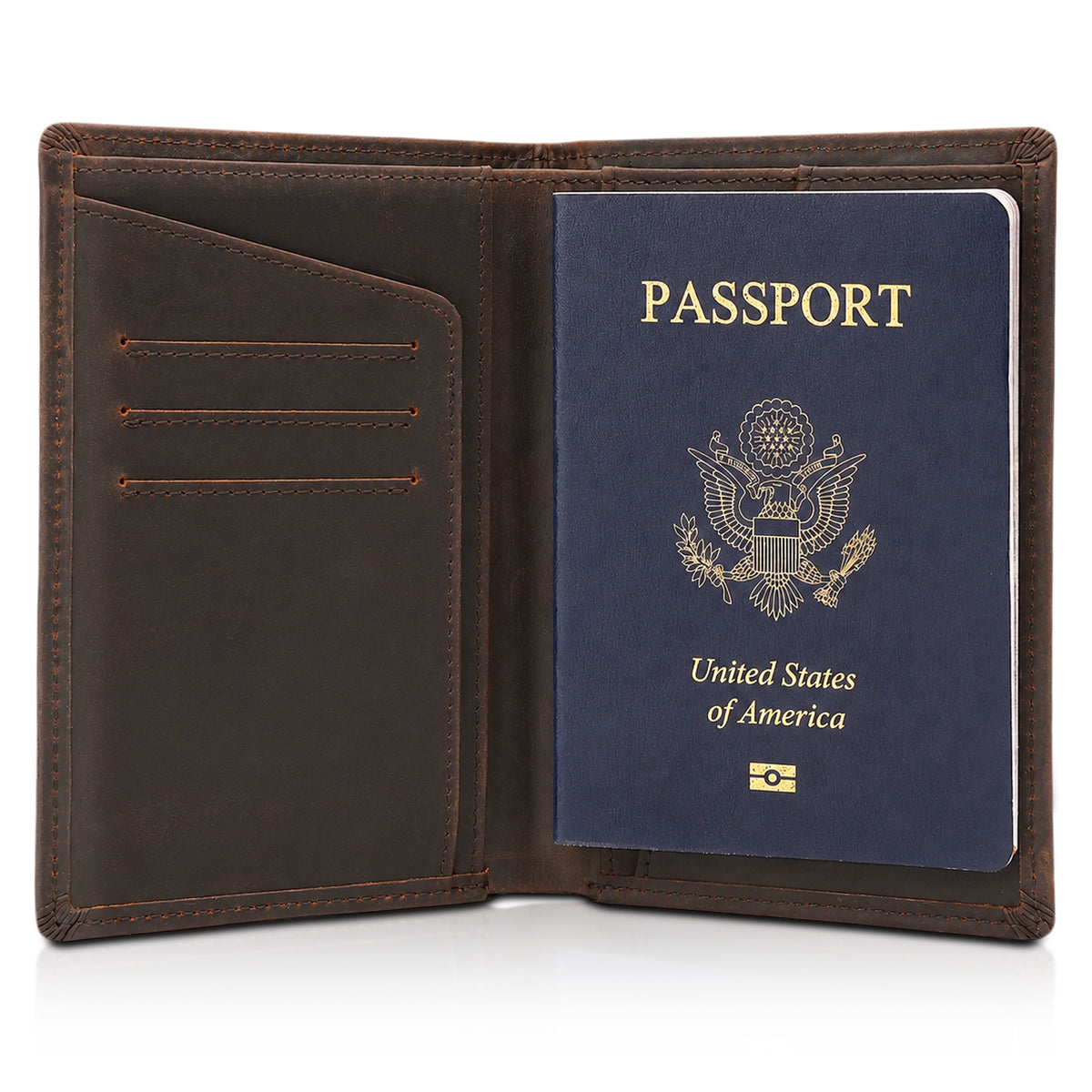 Full-Grain Leather Passport Holder Travel Wallet with Organized Compartments