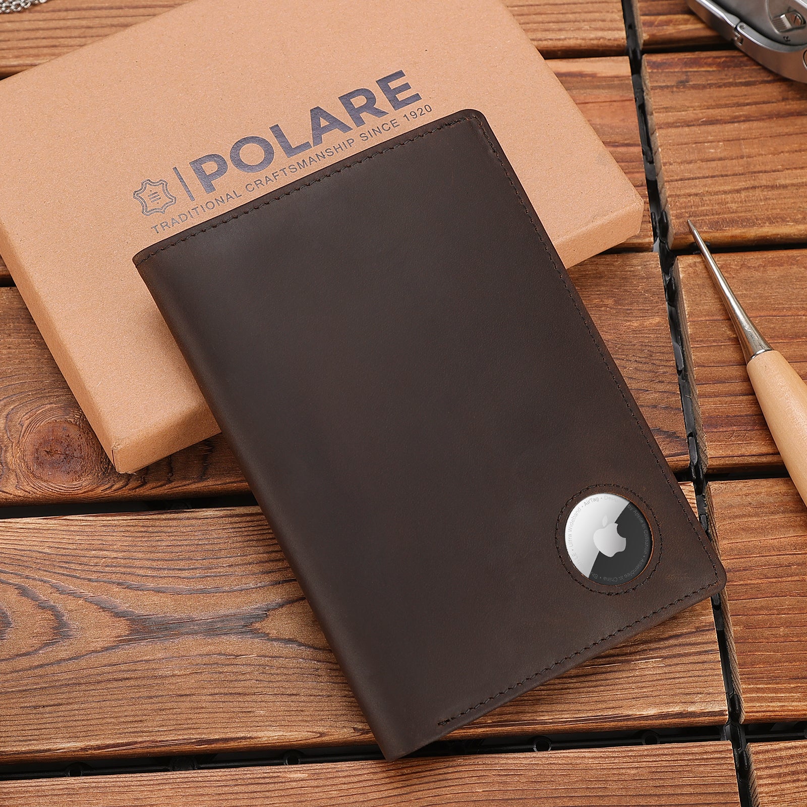 RFID Blocking Leather Passport Holder with AirTag Slot (Gift Box)