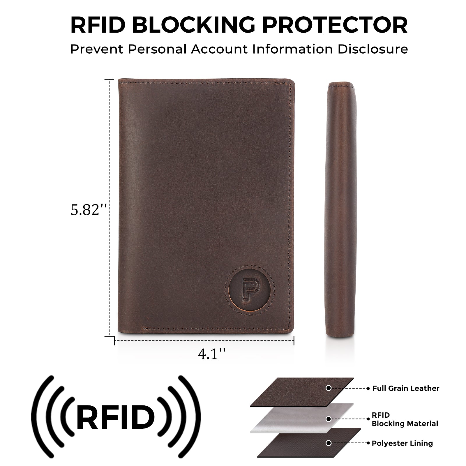 RFID Blocking Leather Passport Holder with AirTag Slot (RFID Blocking)
