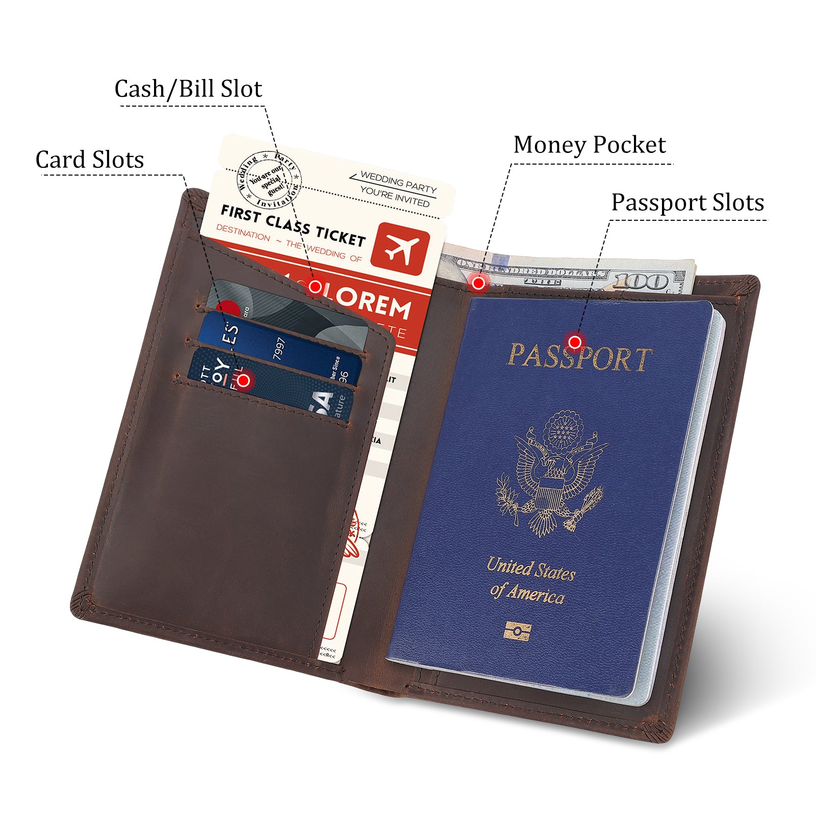 RFID Blocking Leather Passport Holder with AirTag Slot (Inside)