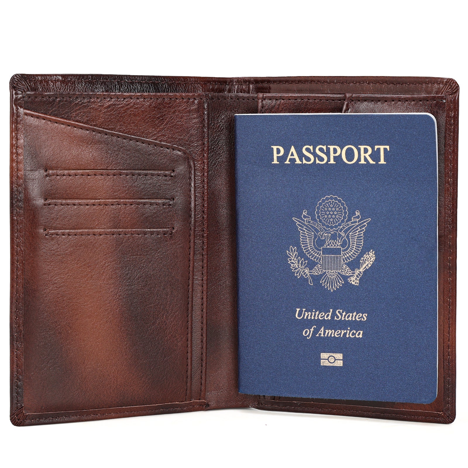 Polare RFID Blocking Leather Passport Holder Travel Bifold Wallet (Coffee)