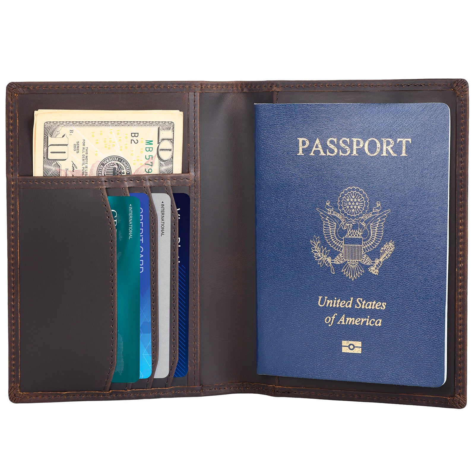 RFID Blocking Leather Passport Wallet with AirTag Slot (Inside)