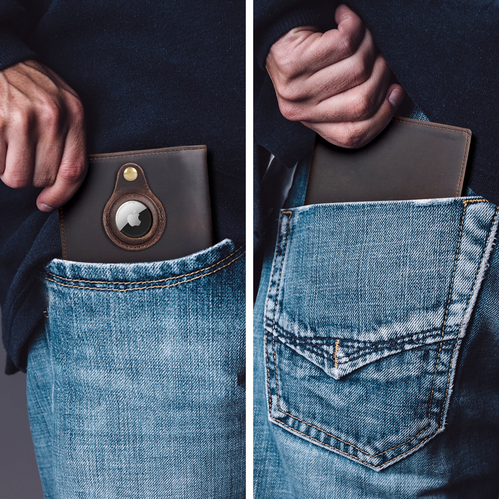 RFID Blocking Leather Passport Wallet with AirTag Slot (Model Display)