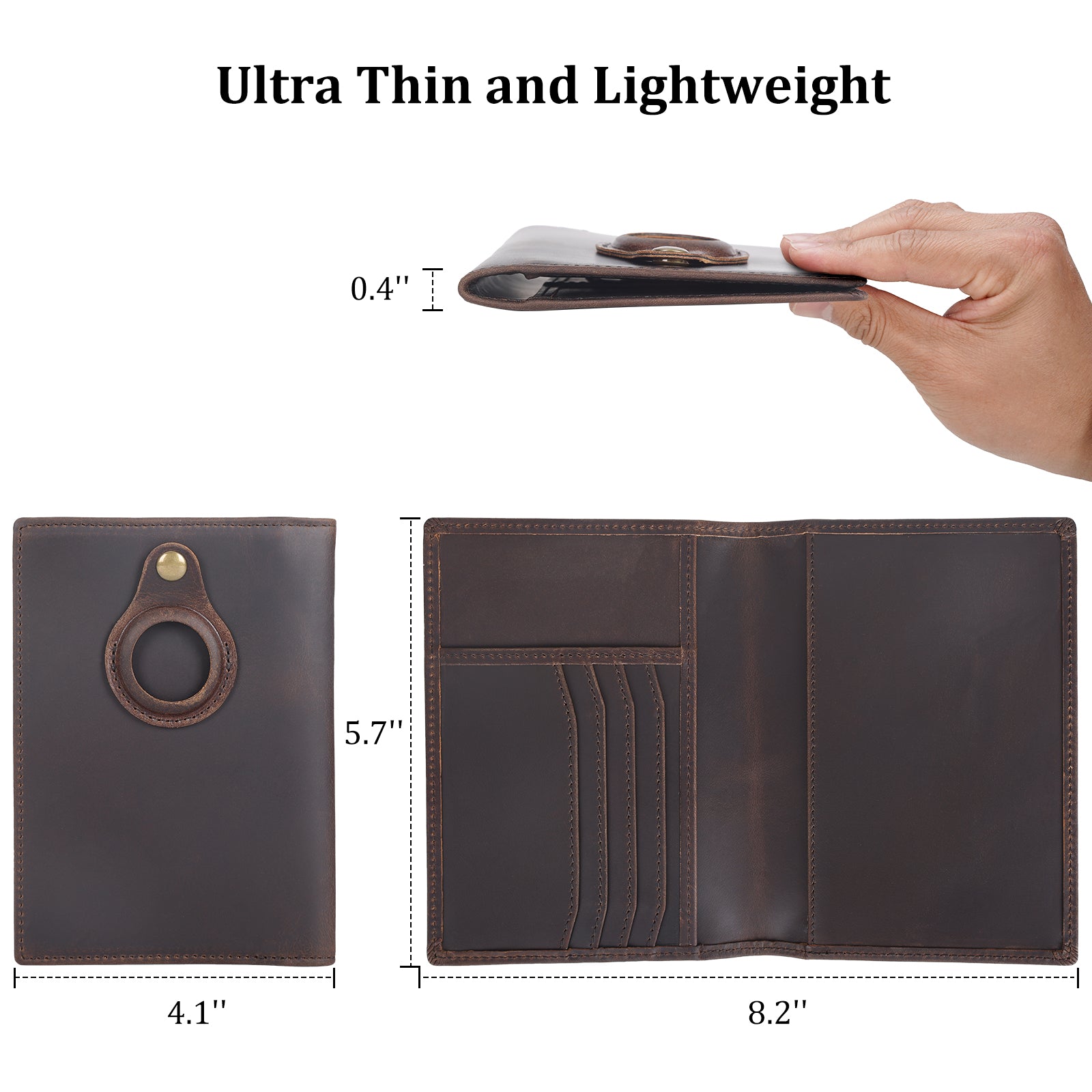RFID Blocking Leather Passport Wallet with AirTag Slot (Dimension)