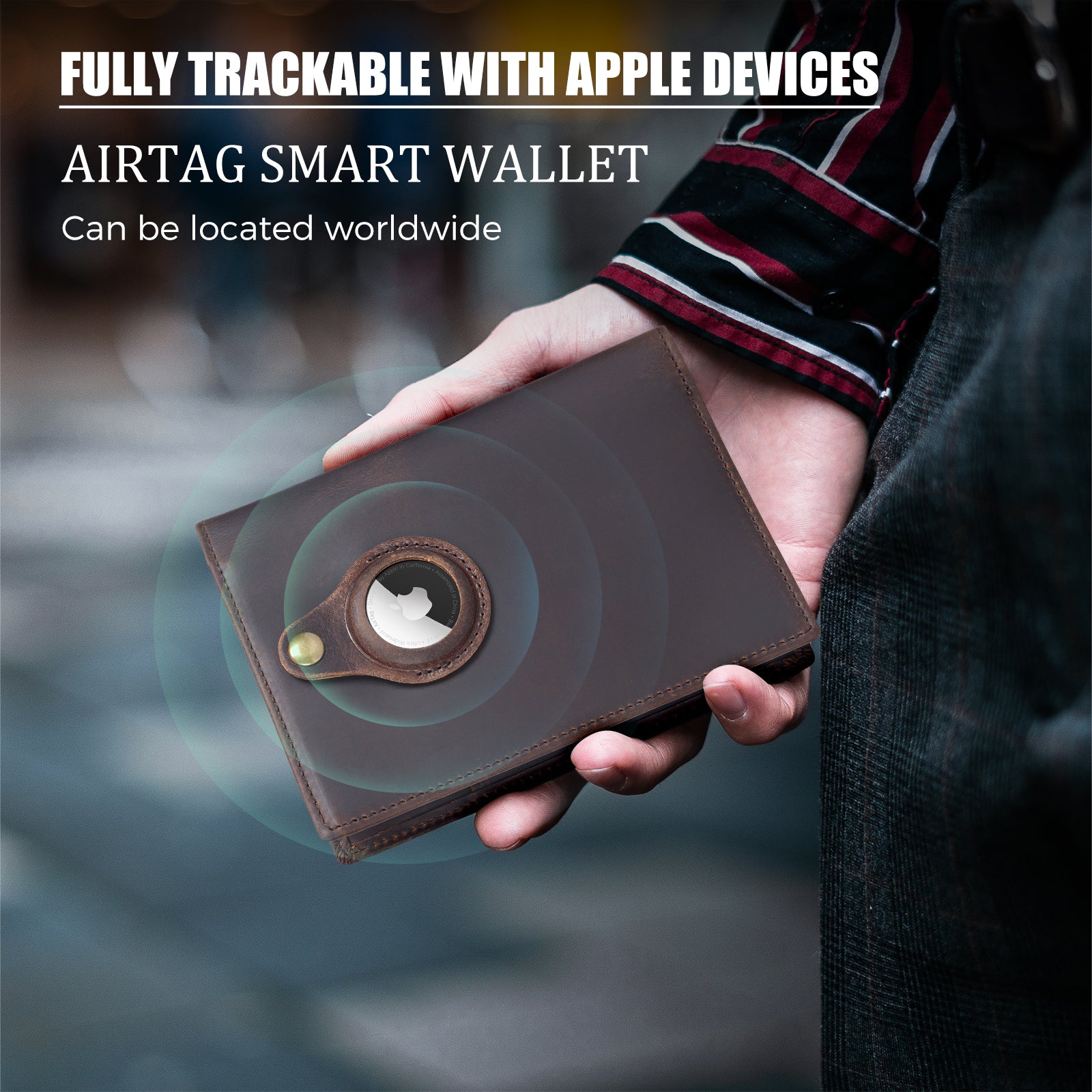 RFID Blocking Leather Passport Wallet with AirTag Slot (Back/AirTag)