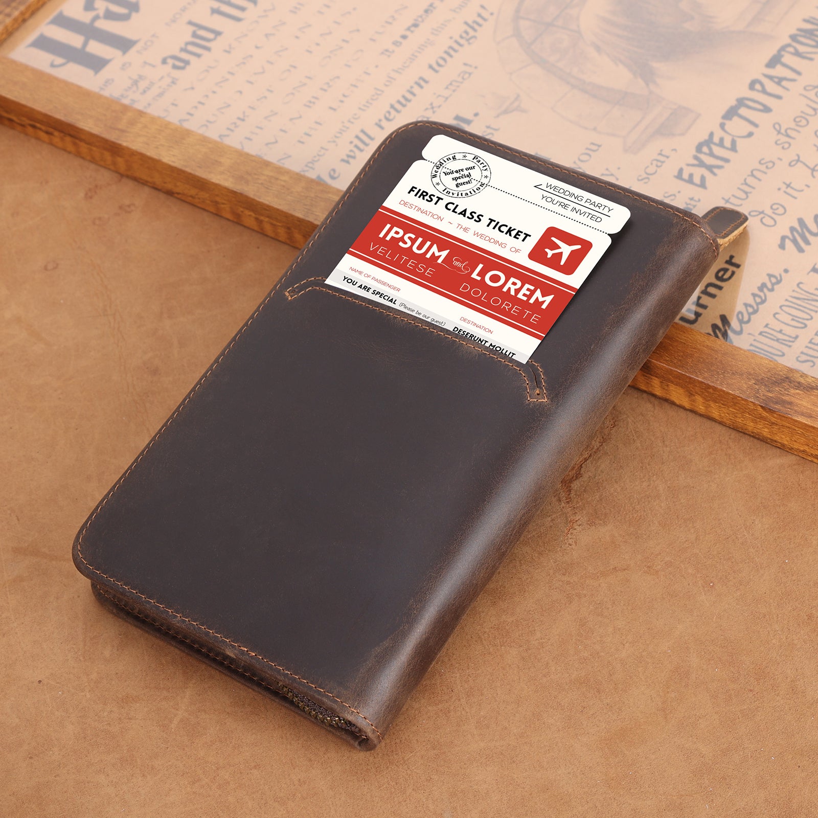 Full Grain Leather Passport Holder Cover Case for Men (Dark Brown,Scenario Shows)