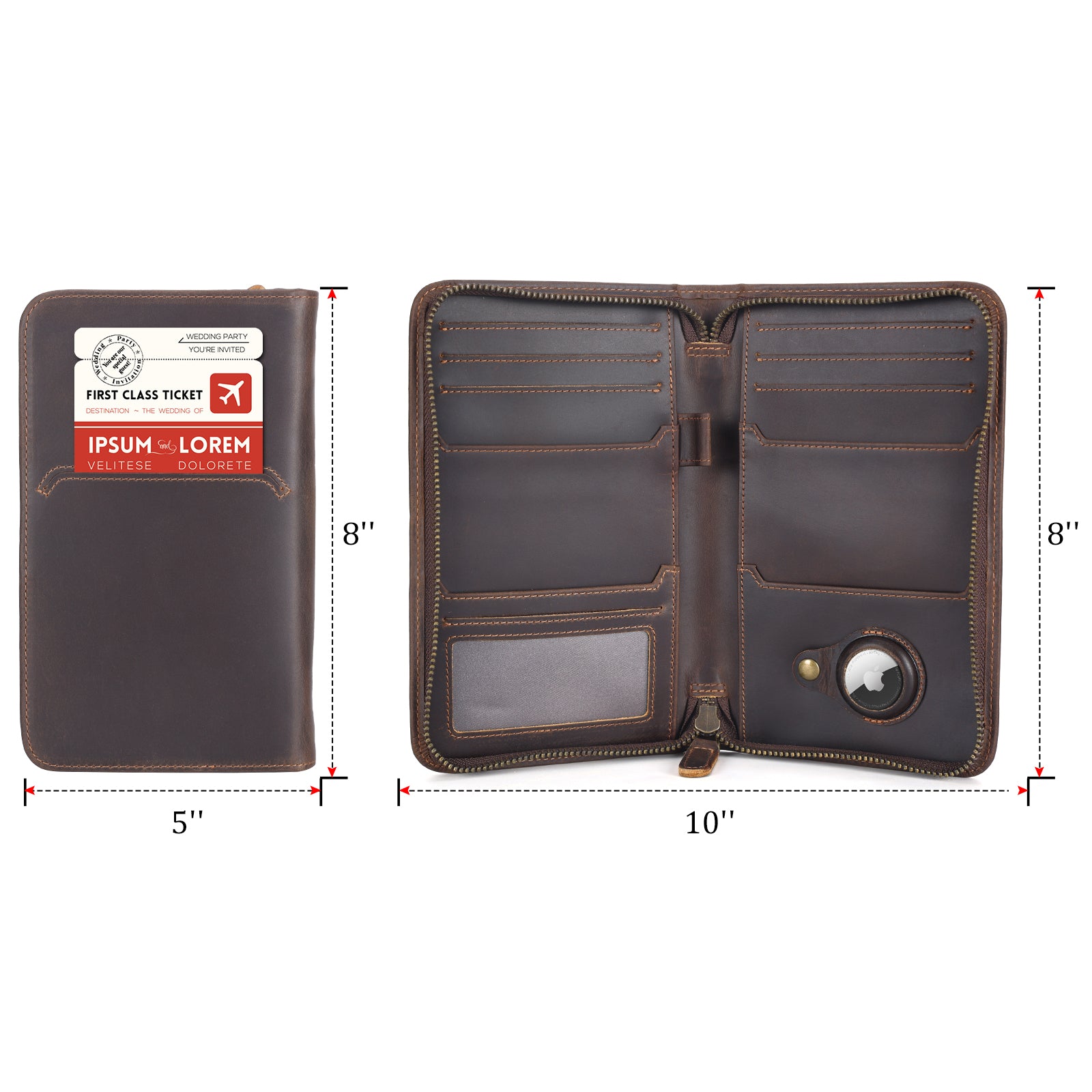 Full Grain Leather Passport Holder Cover Case for Men (Dark Brown,Dimension)