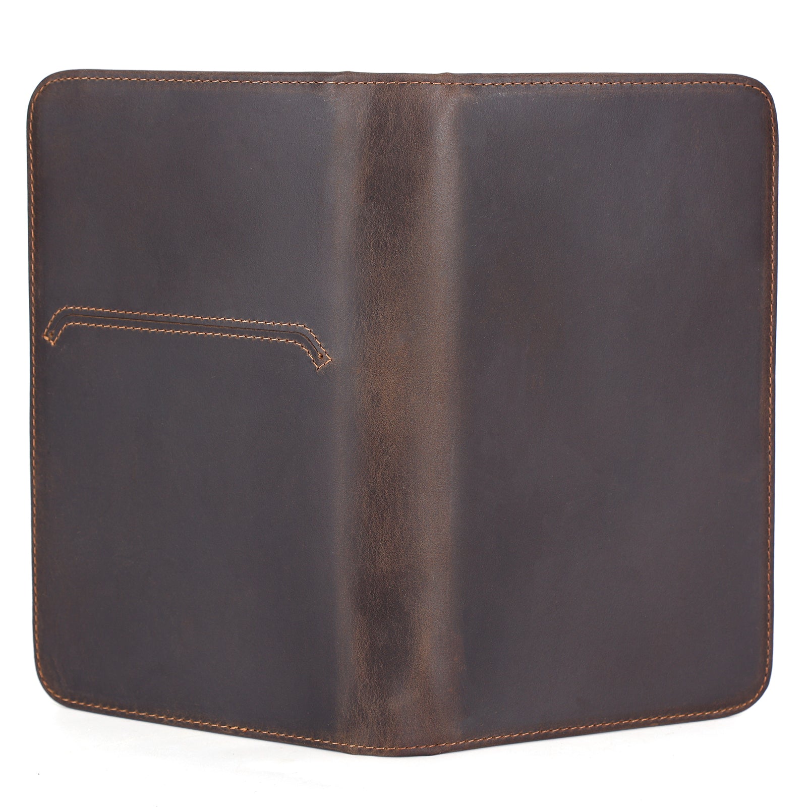Full Grain Leather Passport Holder Cover Case for Men (Dark Brown,Back)