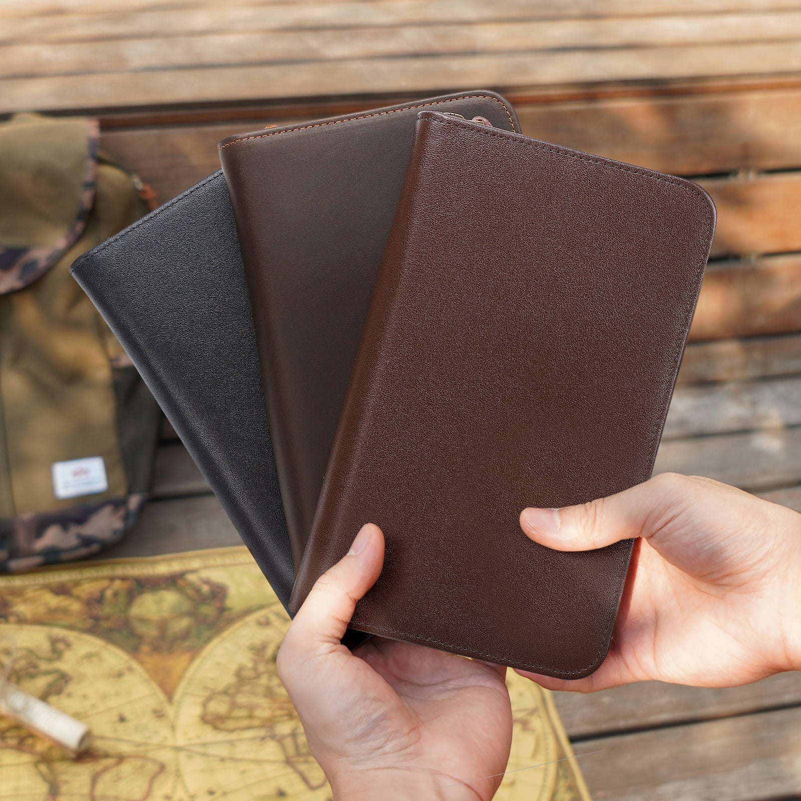 Full Grain Leather Passport Holder Cover Case for Men (Model Display)