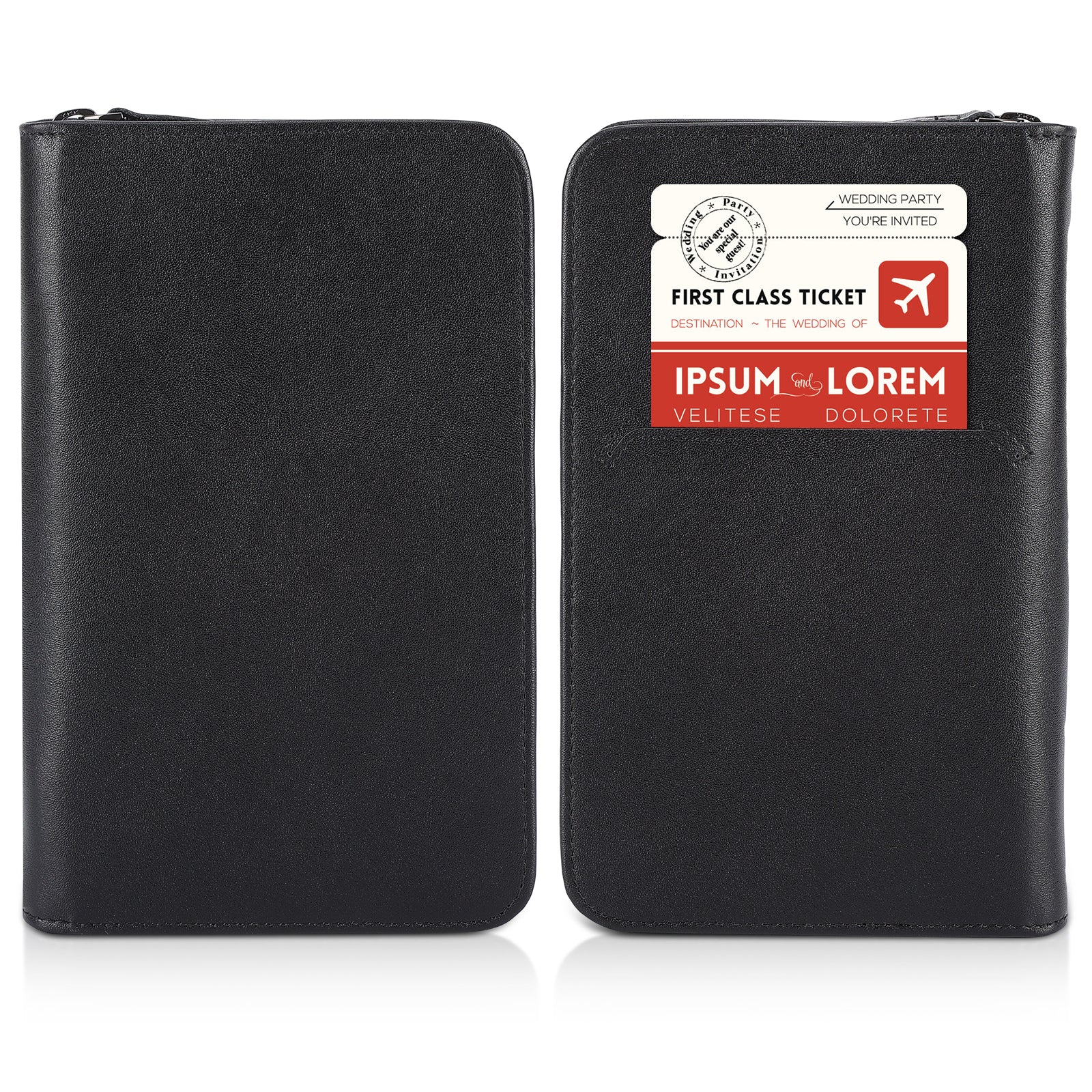 Full Grain Leather Family Travel Passport Wallet AirTag Slot (Black,Front/Back)