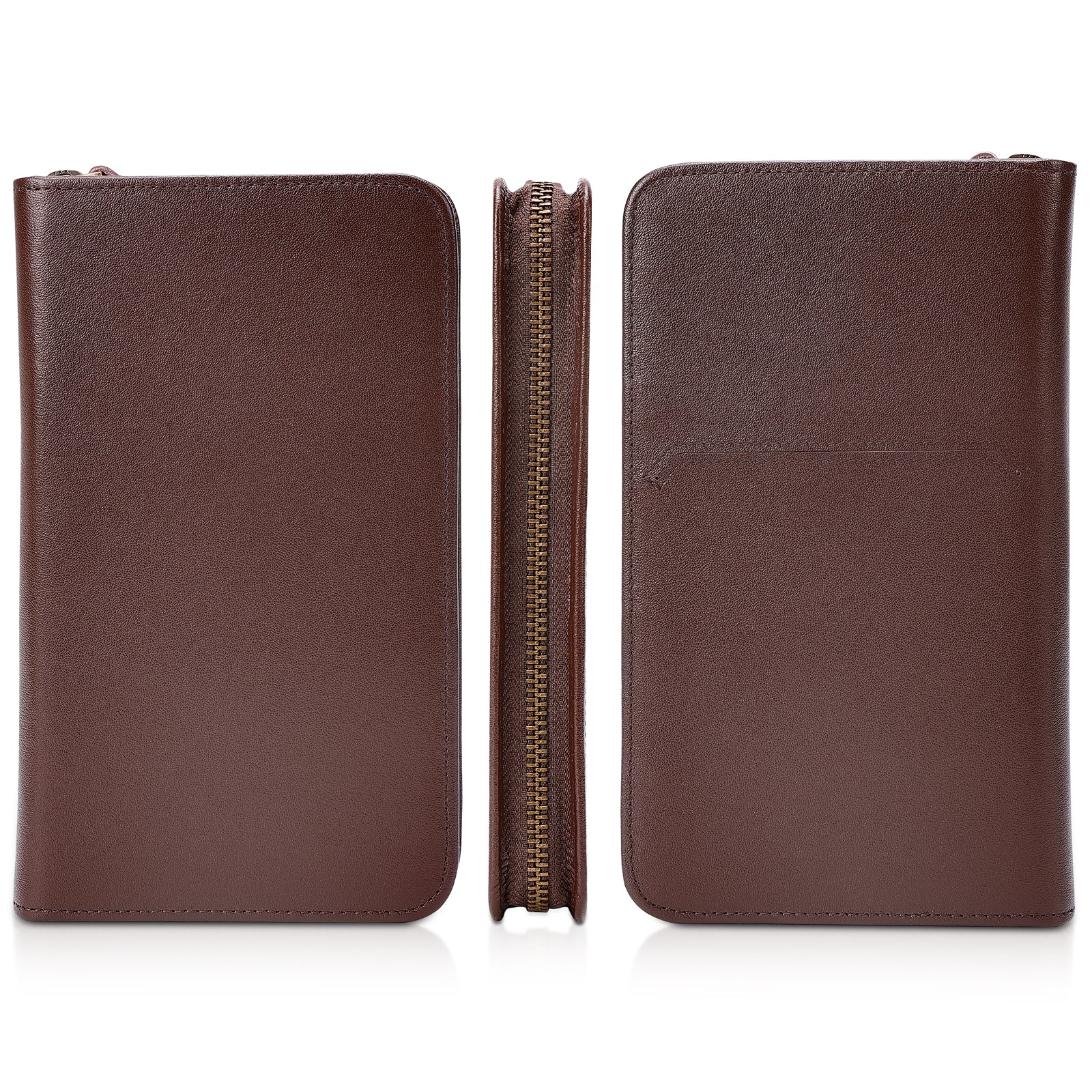 Full Grain Leather Family Travel Passport Wallet AirTag Slot (Coffee,Front/Back)