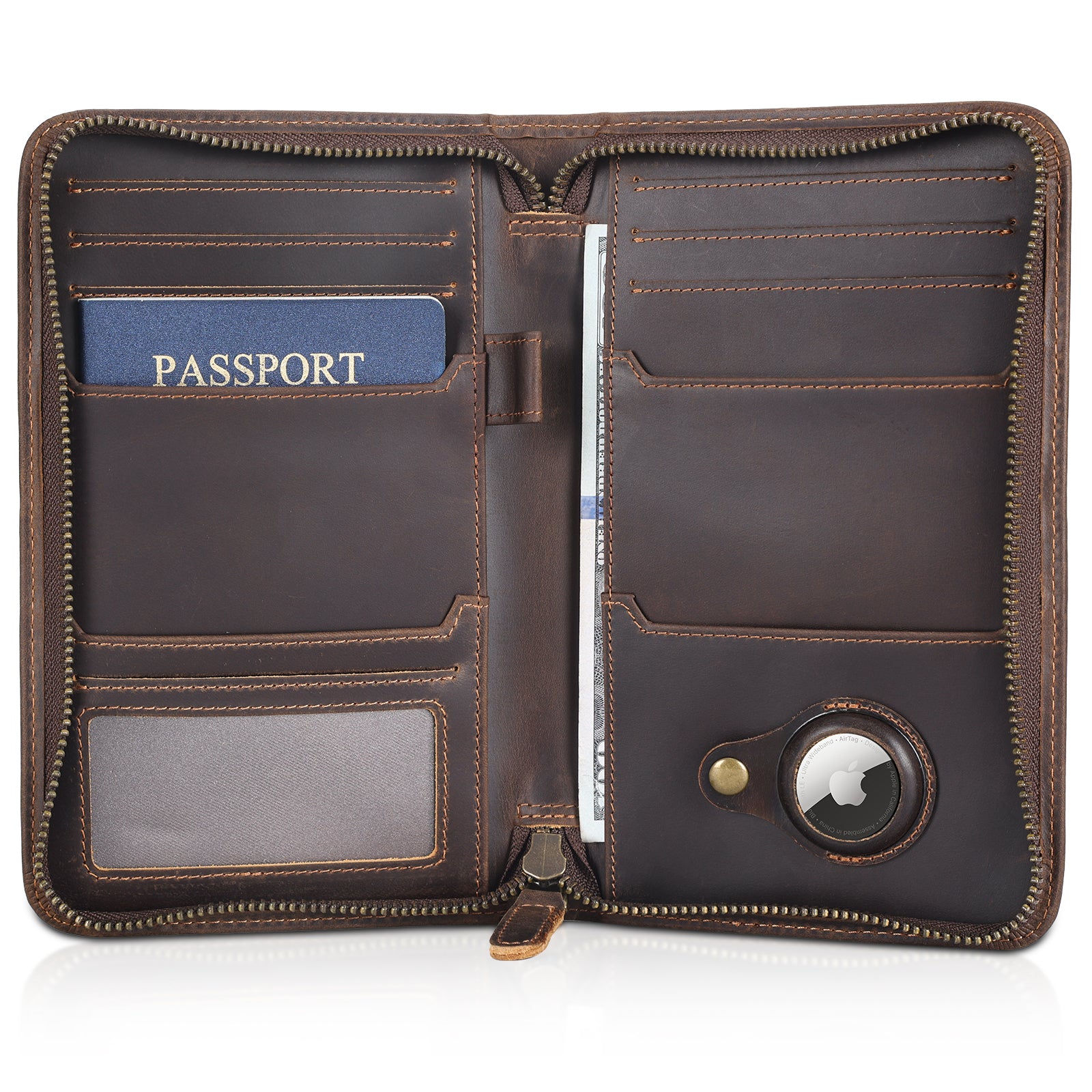 Full Grain Leather Passport Holder Cover Case for Men (Dark Brown)