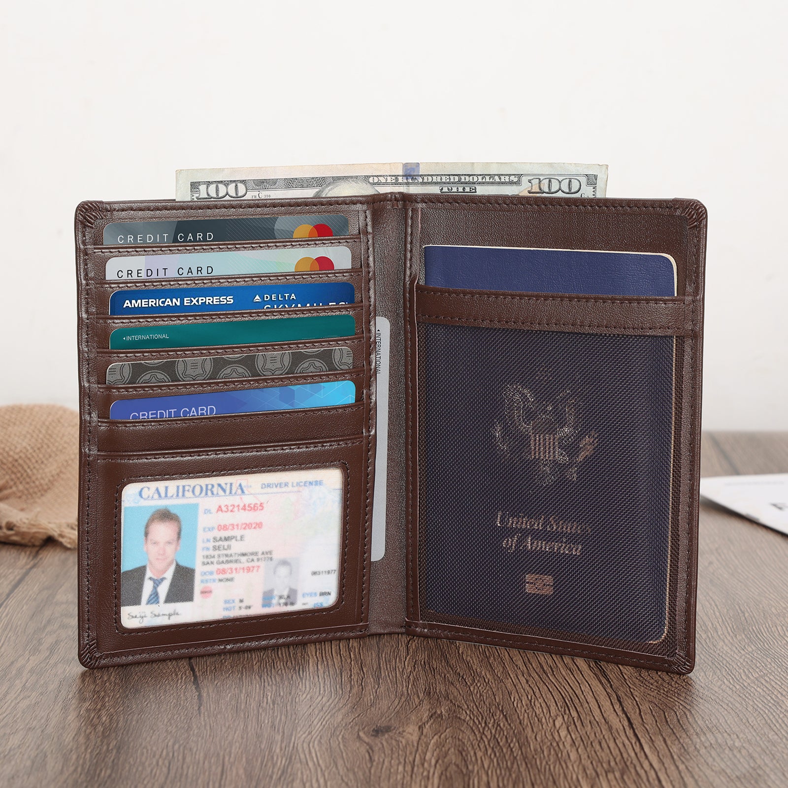 Polare RFID Blocking Leather Passport Holder Travel Bifold Wallet (Scenario Shows)