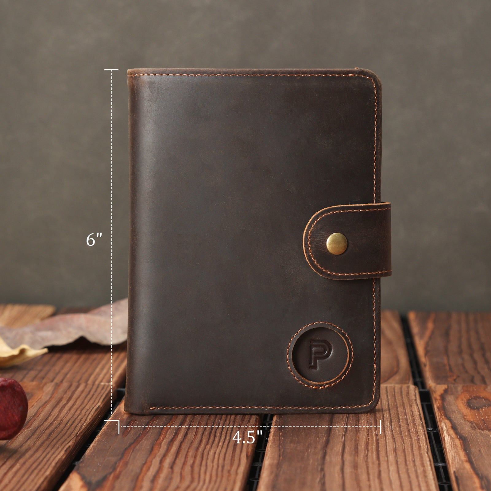 Luxury RFID Blocking Leather Passport Holder with AirTag Slot (Dark Brown,Dimension)