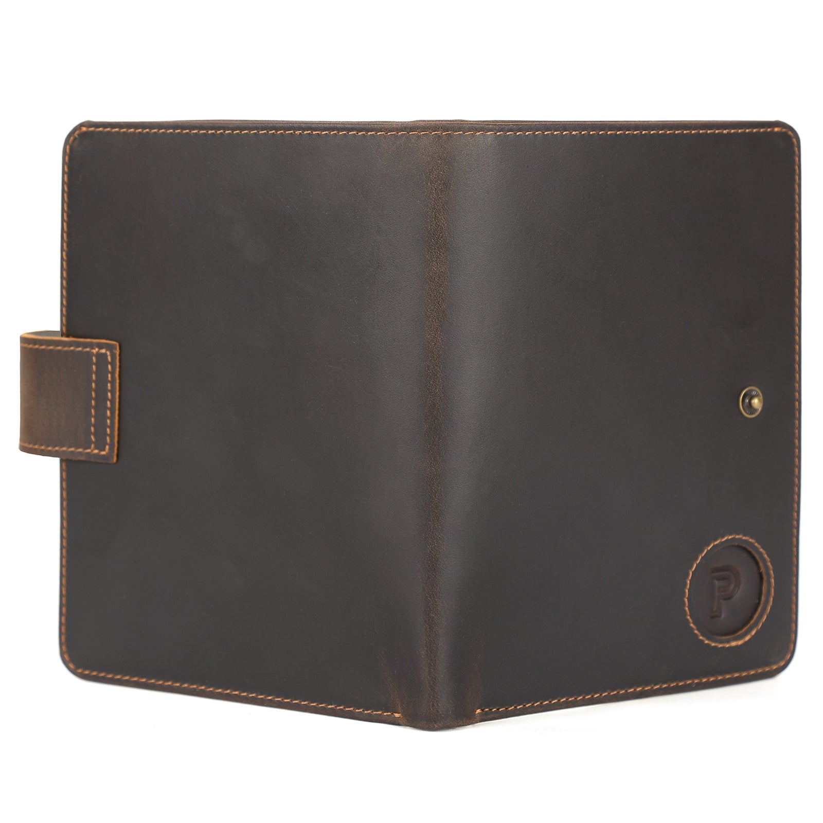 Luxury RFID Blocking Leather Passport Holder with AirTag Slot (Dark Brown,Back)