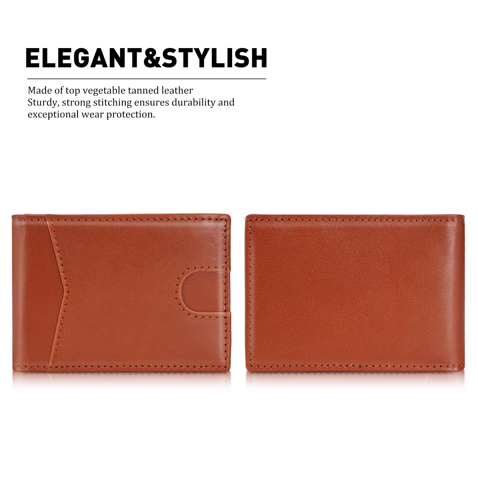 LVCRETIVS Slim Bifold Vegetable Tanned Leather Minimalist Front Pocket Wallets