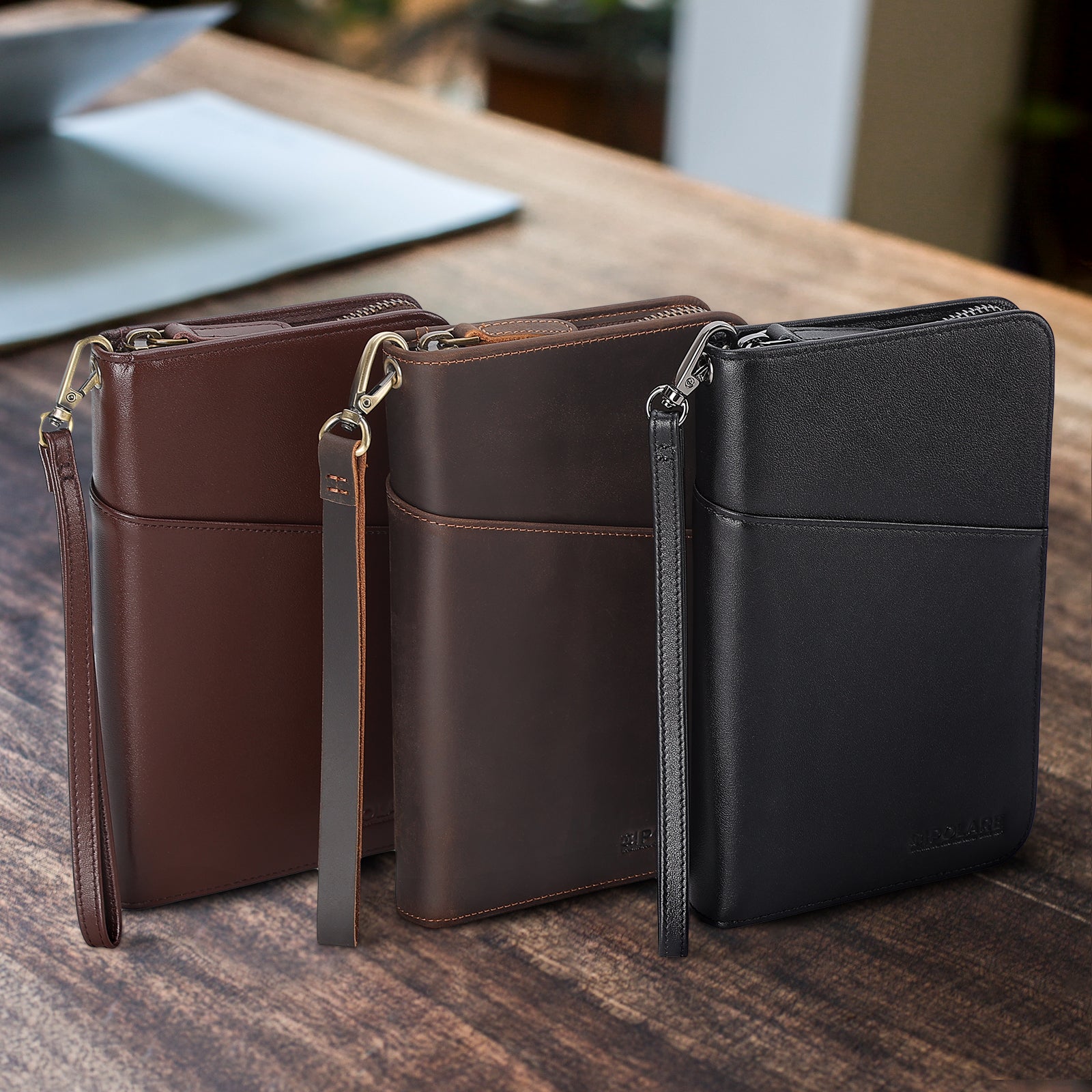 Leather Passport Holder Cover Case for Men with AirTag Slot (Coffee,Scenario Shows)